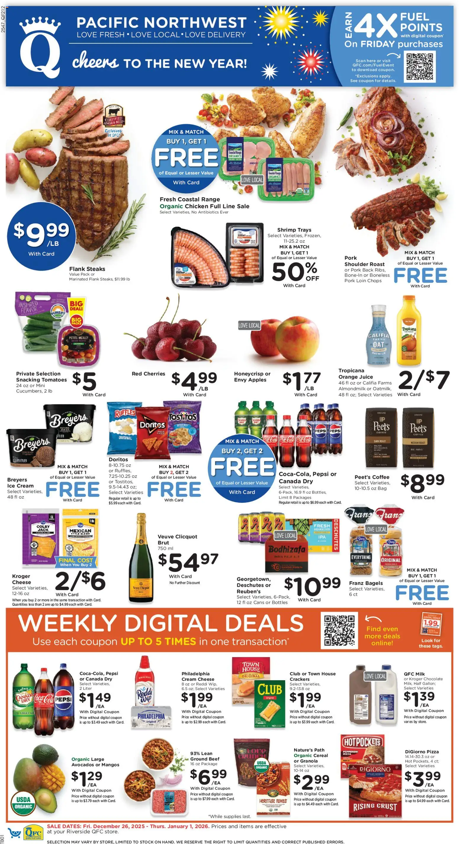 QFC Weekly Ad - WA - valid from 26.12.2025 | Page: 1 | Products: Cherries, Cheese, Chocolate, Juice