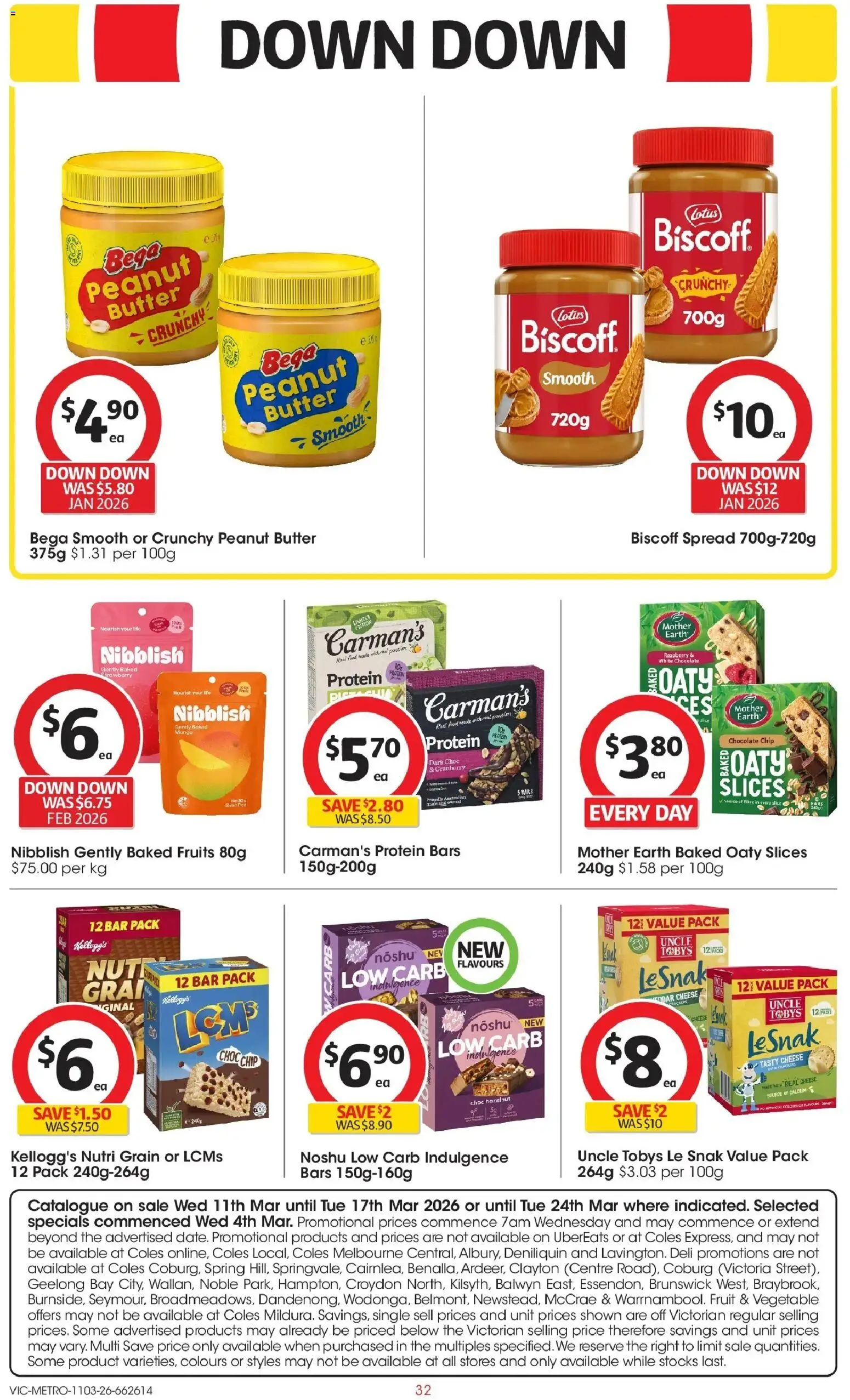 Coles catalogue - valid from 11.03.2026 | Page: 32 | Products: Crackers, Butter, Fruits, Raspberry