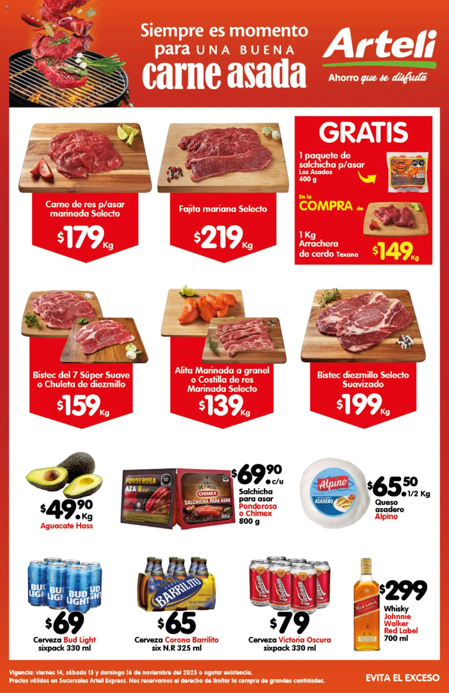 Nuevas ofertas de Arteli válidas en toda la República Mexicana desde el 14.11.2025. ¡Encuentra las mejores ofertas en Arteli folleto Carnes Suc. Express! | Página: 1 | Productos: Salchicha, Queso, Cerdo, Whisky