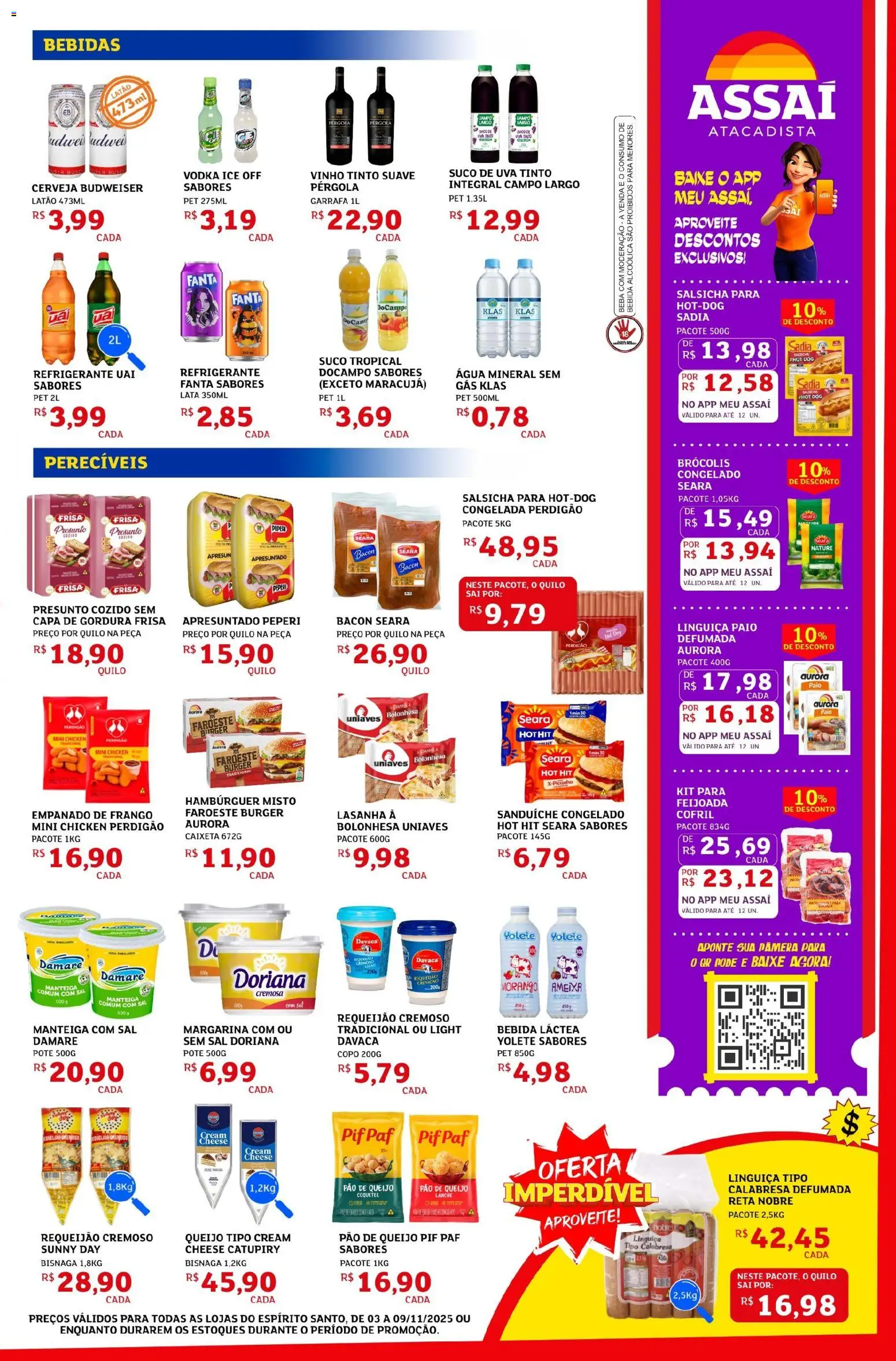 Assaí Atacadista Folheto - válido de 03.11.2025 | Página: 3 | Produtos: Salsicha, Manteiga, Queijo, Brócolis