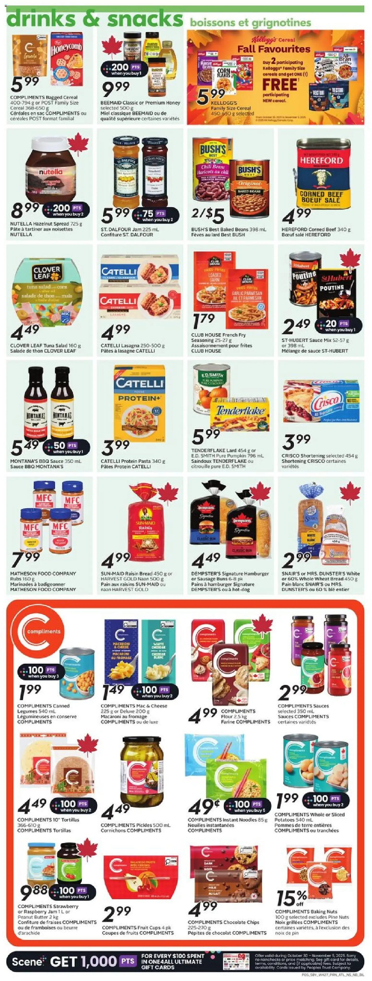 Sobeys flyer valid from 30.10.2025 | Page: 8 | Products: Pasta, Chips, Flakes, Butter
