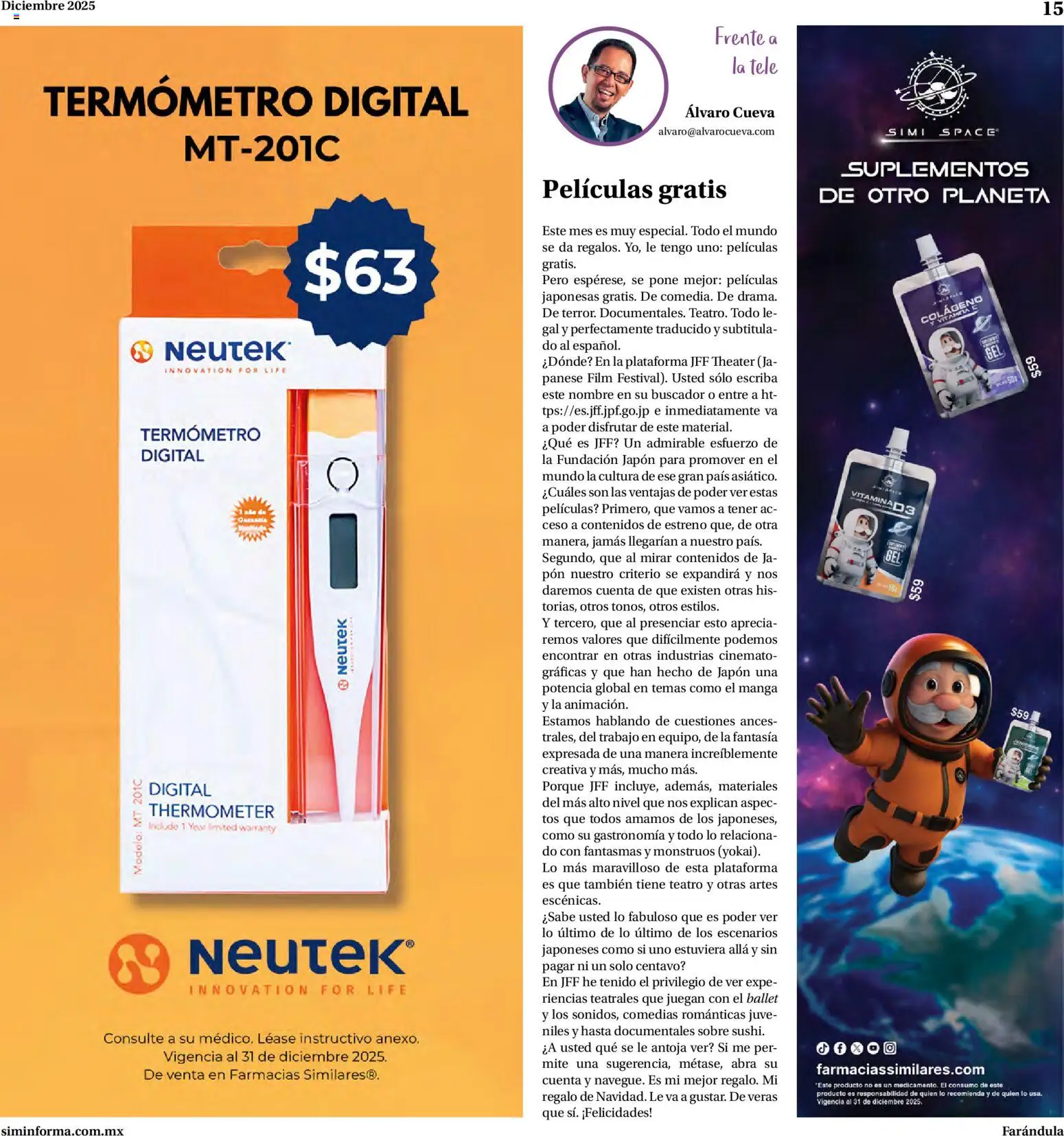 Nuevas ofertas de Farmacias Similares válidas en toda la República Mexicana desde el 01.12.2025. ¡Encuentra las mejores ofertas en Farmacias Similares catálogo! | Página: 15 | Productos: Termómetro, Manga, Sobre