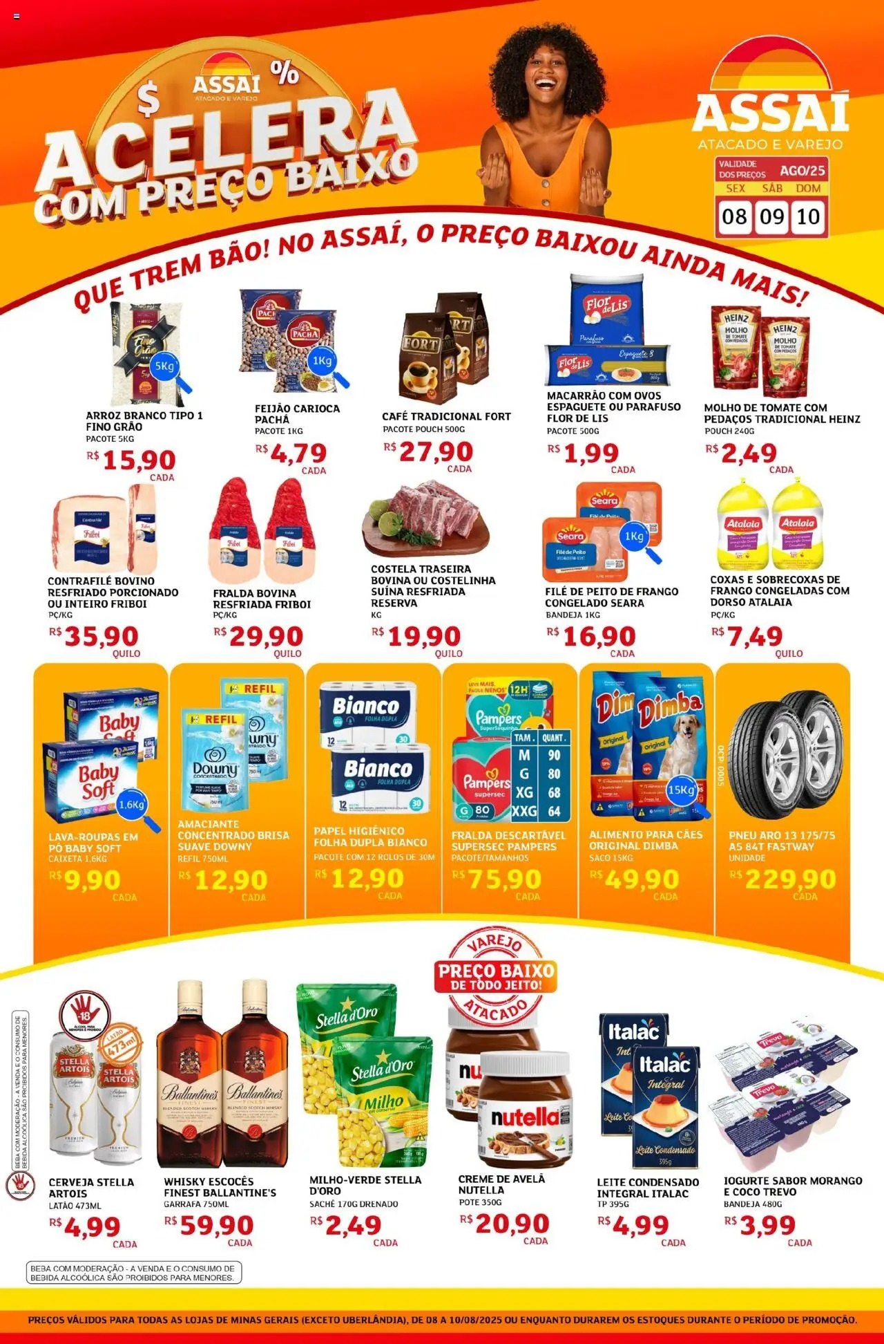 Assaí Atacadista Folheto - válido de 08.08.2025 | Página: 1 | Produtos: Leite, Cerveja, Amaciante, Peito de frango