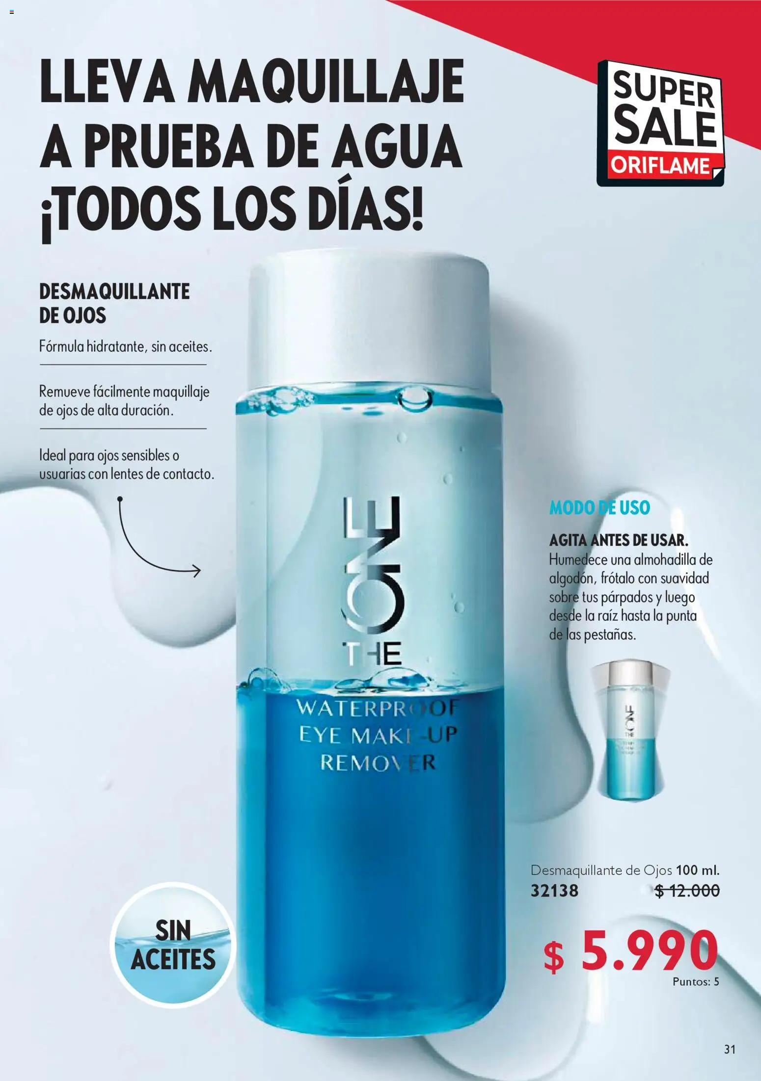 Oriflame catálogo │ válido desde el 25.10.2025 | Página: 31 | Productos: Agua, Maquillaje, Desmaquillante de ojos, Sobre