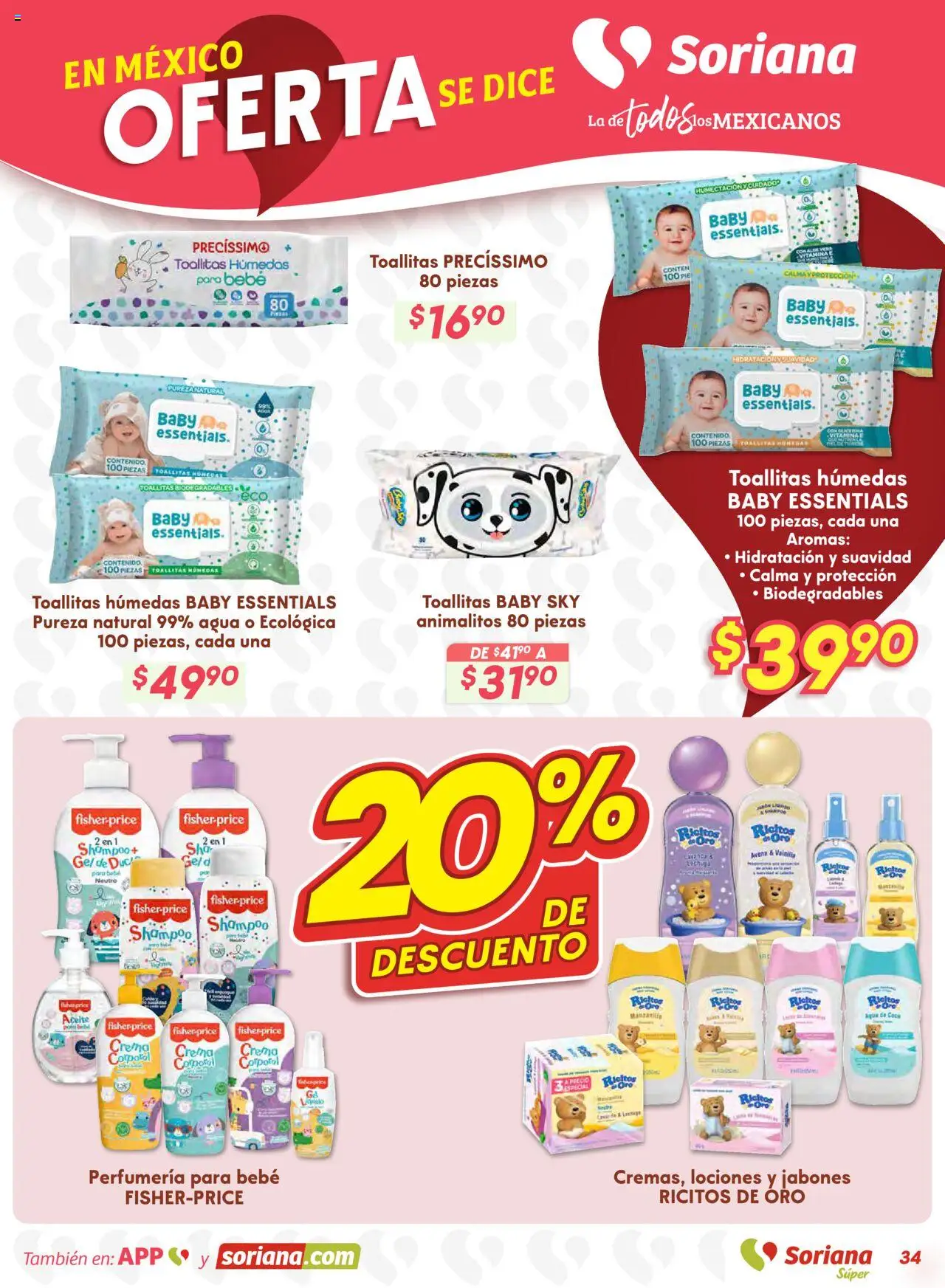 Nuevas ofertas de Soriana válidas en toda la República Mexicana desde el 25.09.2025. ¡Encuentra las mejores ofertas en Soriana - Preciazazaso Súper: Valle de México! | Página: 34 | Productos: Avena, Toallitas húmedas, Aceite, Crema corporal