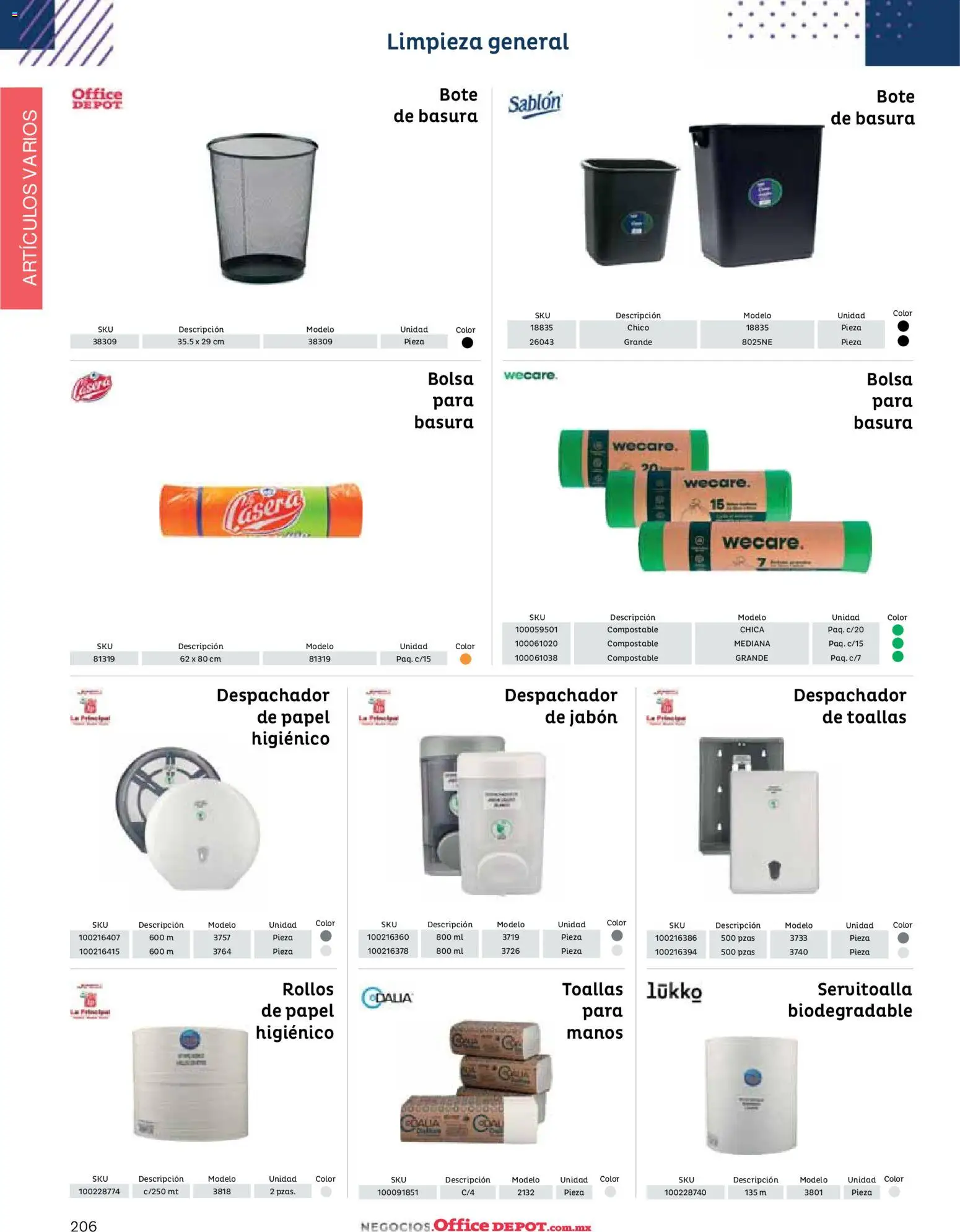 Nuevas ofertas de Office Depot válidas en toda la República Mexicana desde el 12.01.2026. ¡Encuentra las mejores ofertas en Office Depot catálogo 2026! | Página: 208 | Productos: Bolsa, Toallas, Bote de basura, Jabón