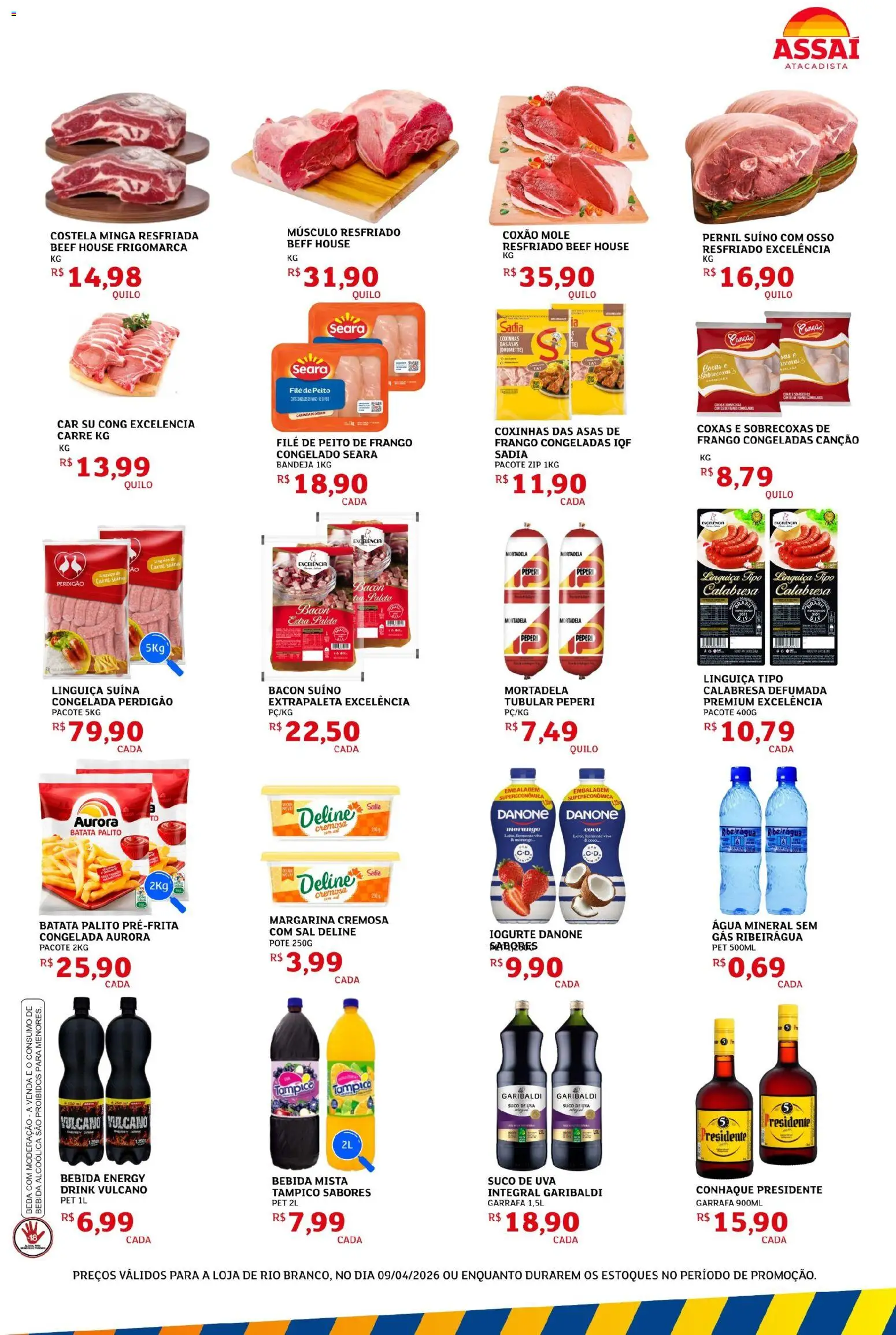 Assaí Atacadista Folheto - válido de 09.04.2026 | Página: 3 | Produtos: Conhaque, Pernil, Água mineral, Margarina