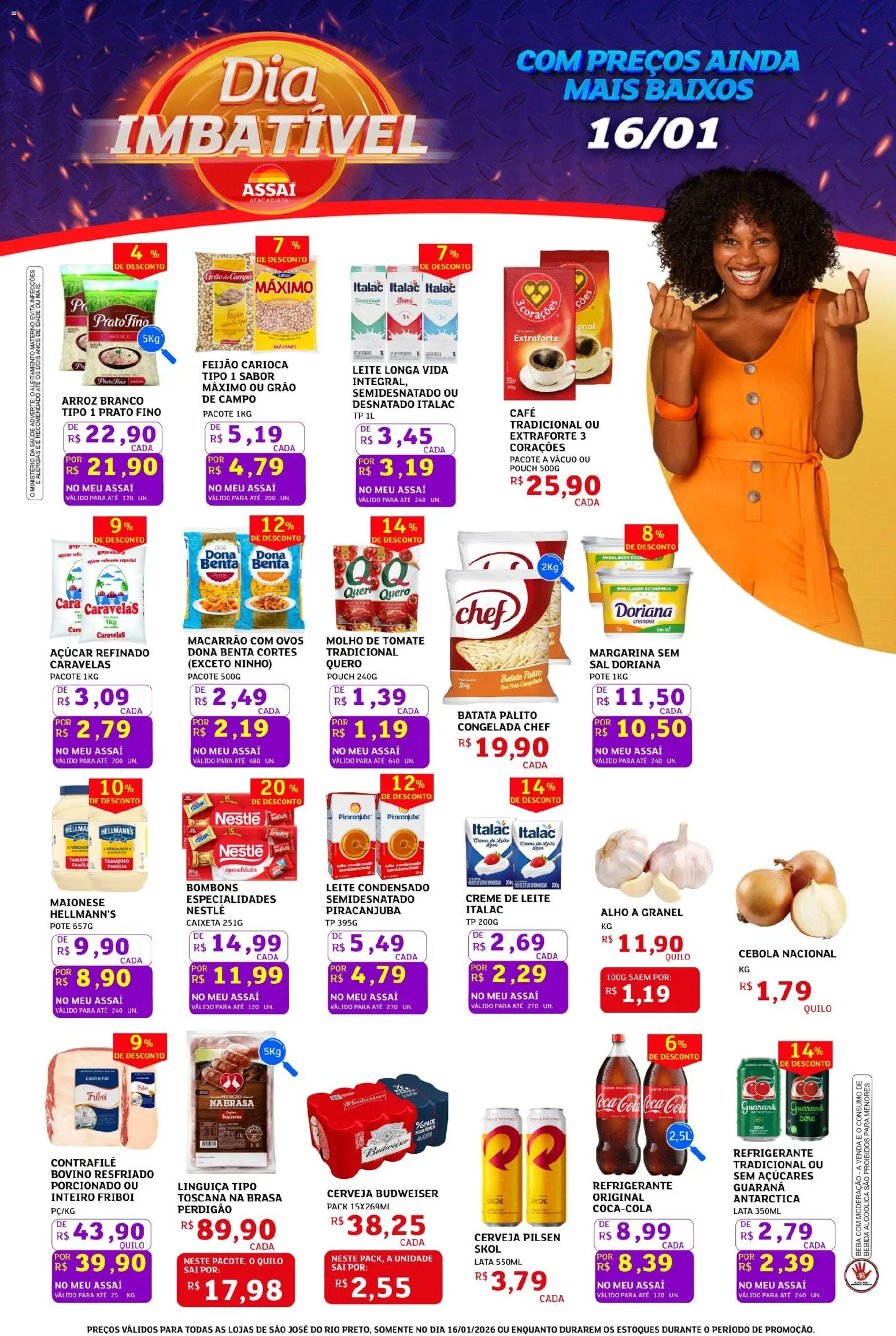 Assaí Atacadista Folheto - válido de 16.01.2026 | Página: 1 | Produtos: Alho, Guaraná, Cola, Bebida