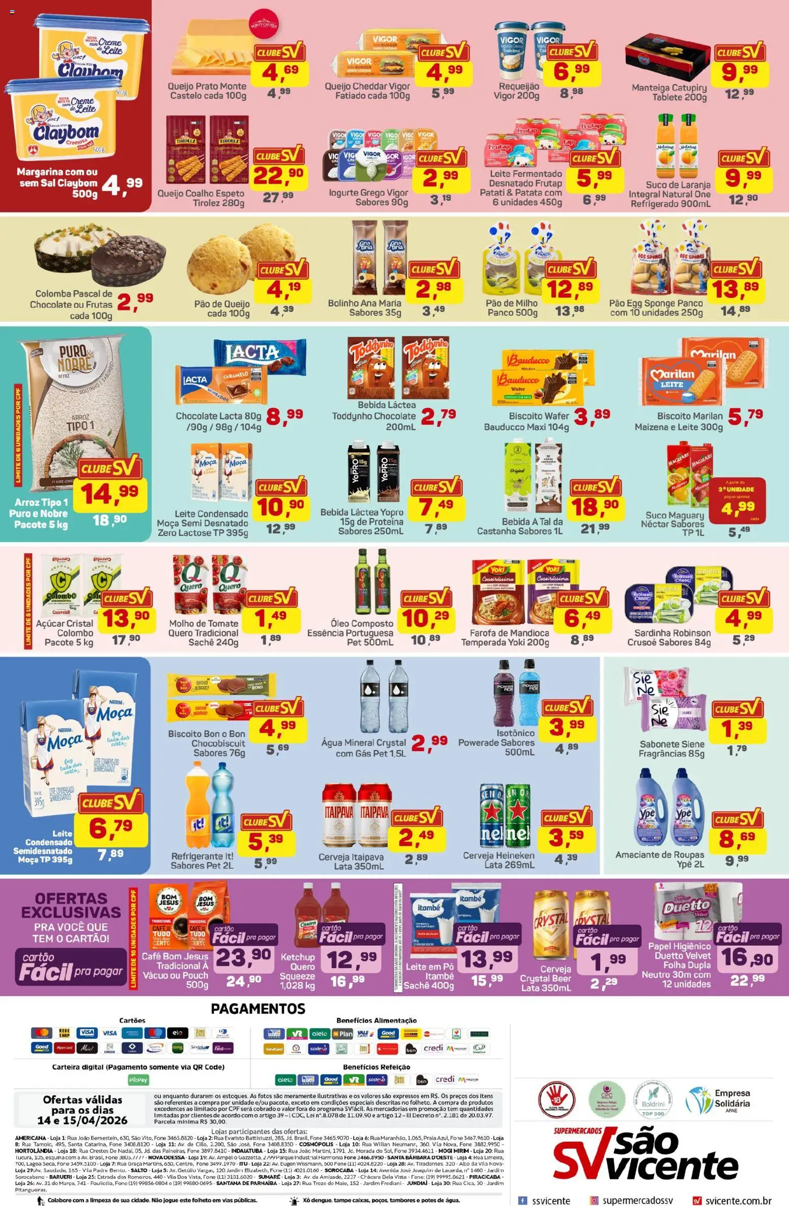 Supermercados São Vicente Folheto - válido de 14.04.2026 | Página: 2 | Produtos: Amaciante de roupas, Chocolate, Ketchup, Creme