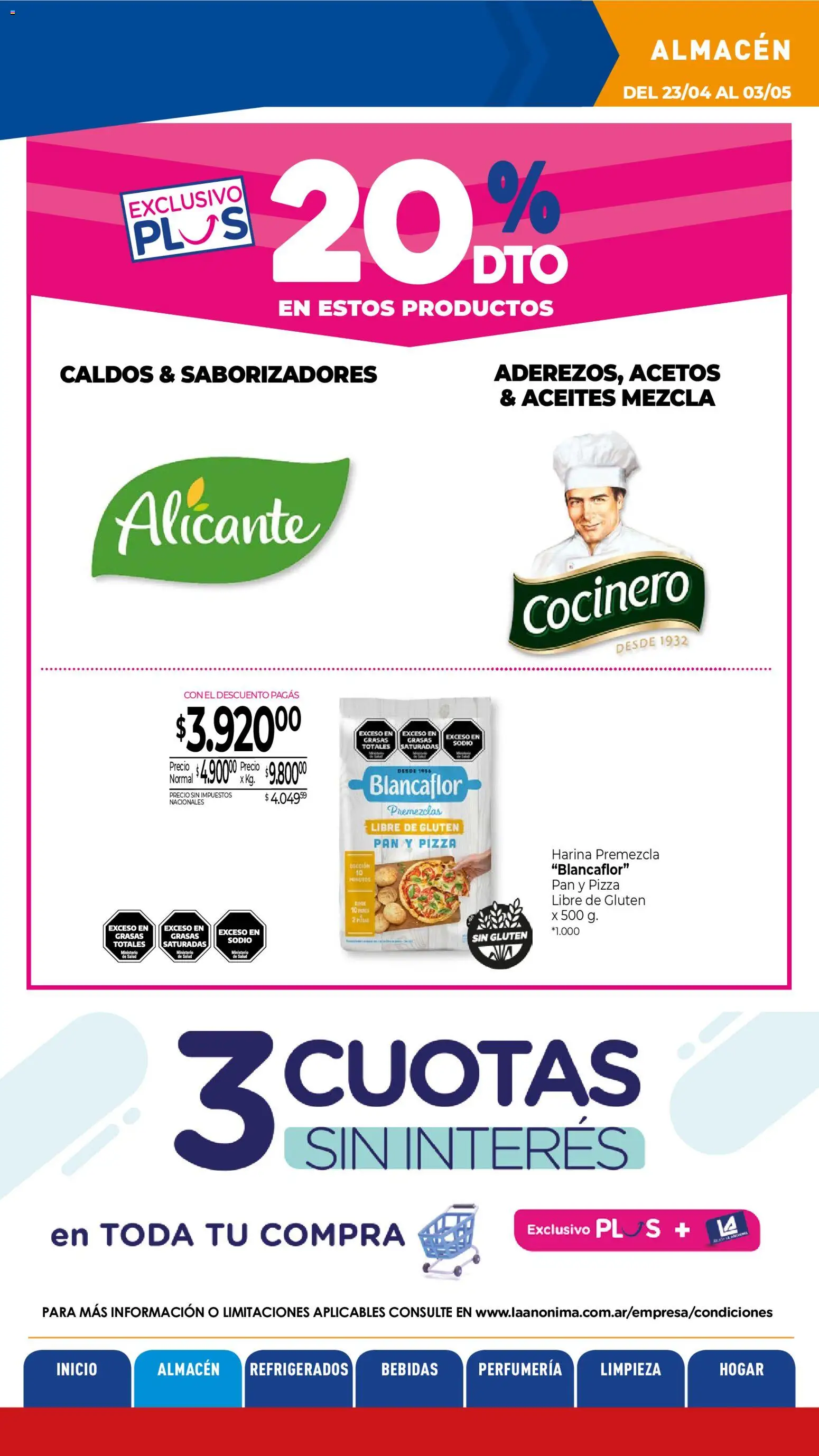 La Anonima catálogo │ válido desde el 23.04.2026 | Página: 15 | Productos: Harina, Pan, Pizza