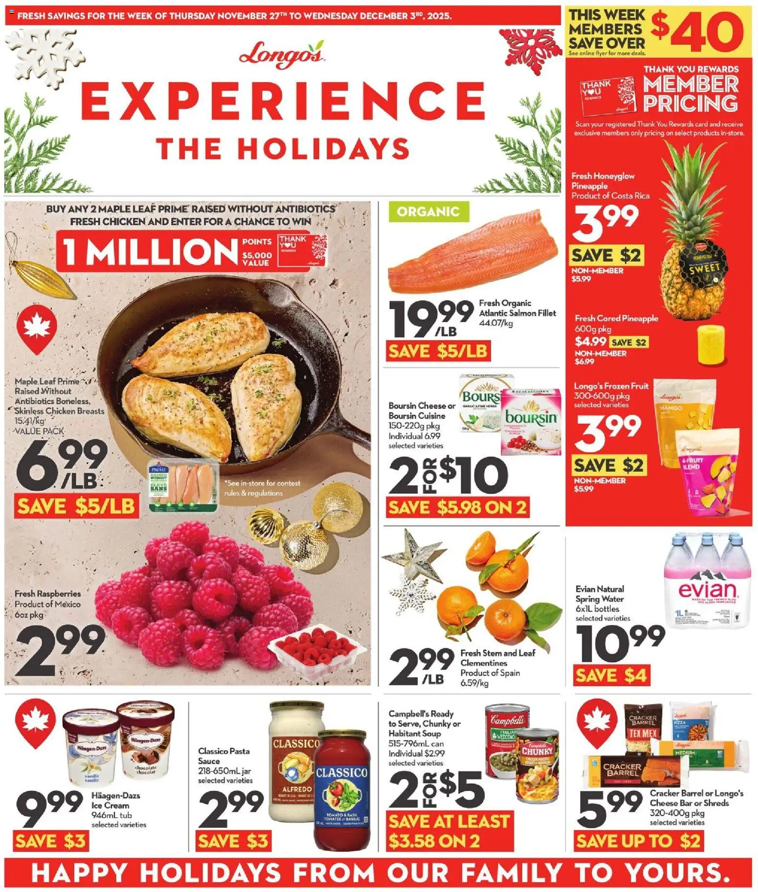 Longo's flyer valid from 27.11.2025 | Page: 1 | Products: Pasta, Cheese, Chocolate, Chicken