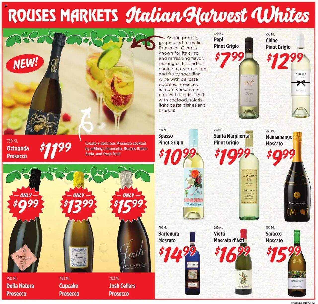 Rouses Italian Ad - valid from 01.10.2025 | Page: 4 | Products: Wine, Pasta, Cupcake