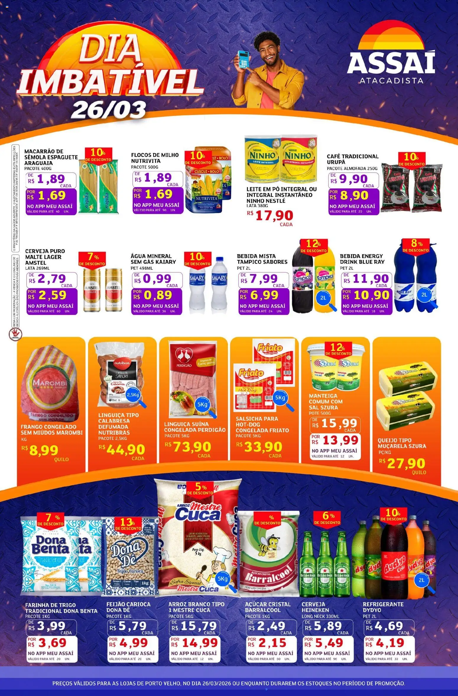 Assaí Atacadista Folheto - válido de 26.03.2026 | Página: 1 | Produtos: Farinha de trigo, Linguiça, Macarrão, Bebida