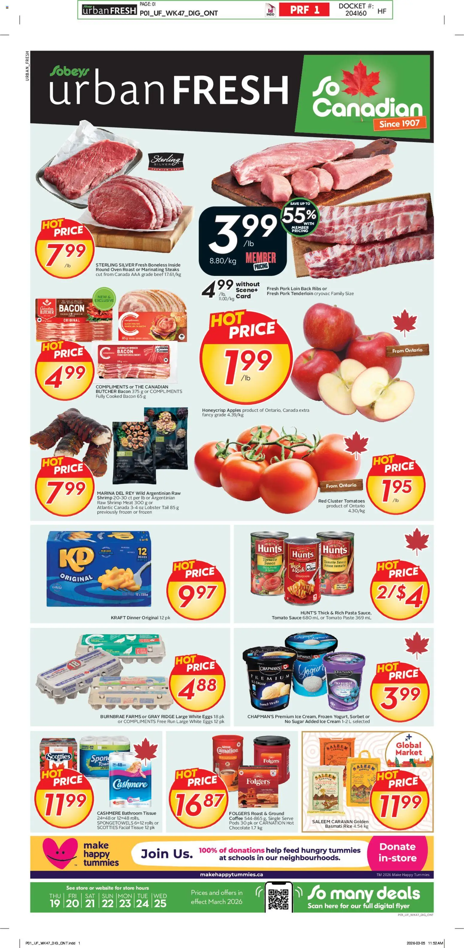 Sobeys flyer valid from 19.03.2026 | Page: 1 | Products: Pasta, Cream, Ice cream, Tomatoes
