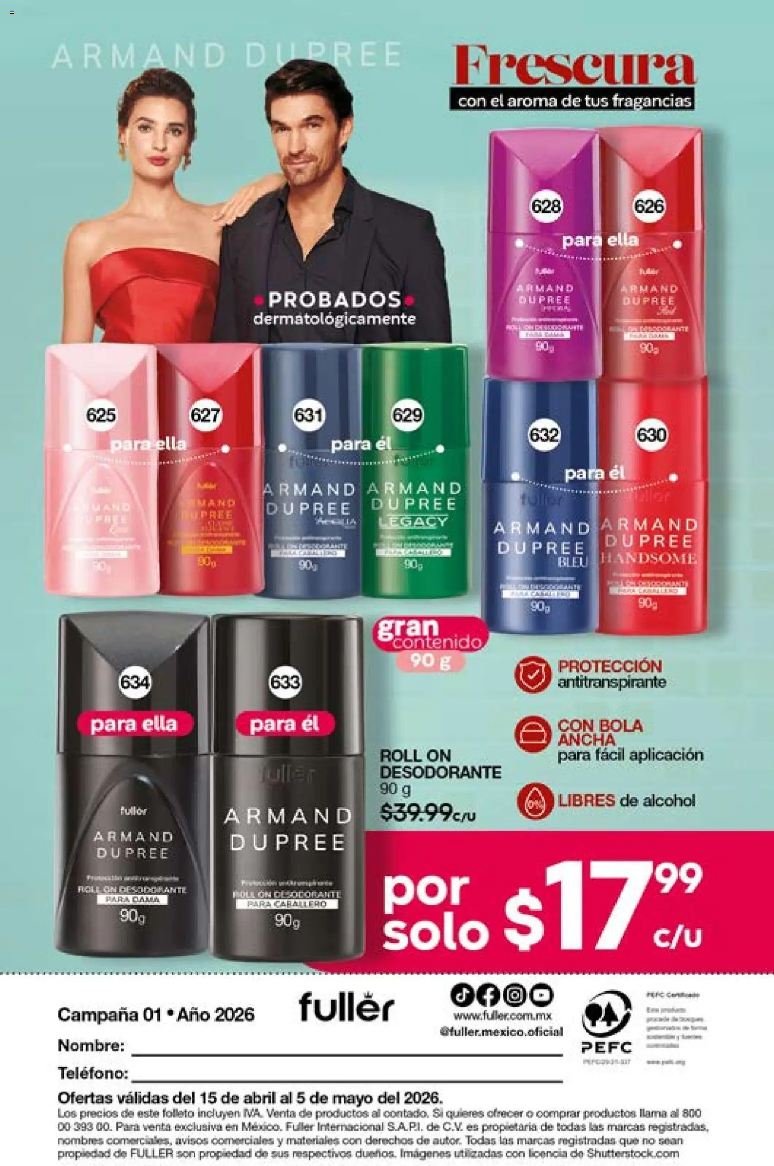 Nuevas ofertas de Fuller válidas en toda la República Mexicana desde el 15.04.2026. ¡Encuentra las mejores ofertas en Fuller campaña 1 2026! | Página: 218 | Productos: Desodorante, Antitranspirante, Teléfono, Campana
