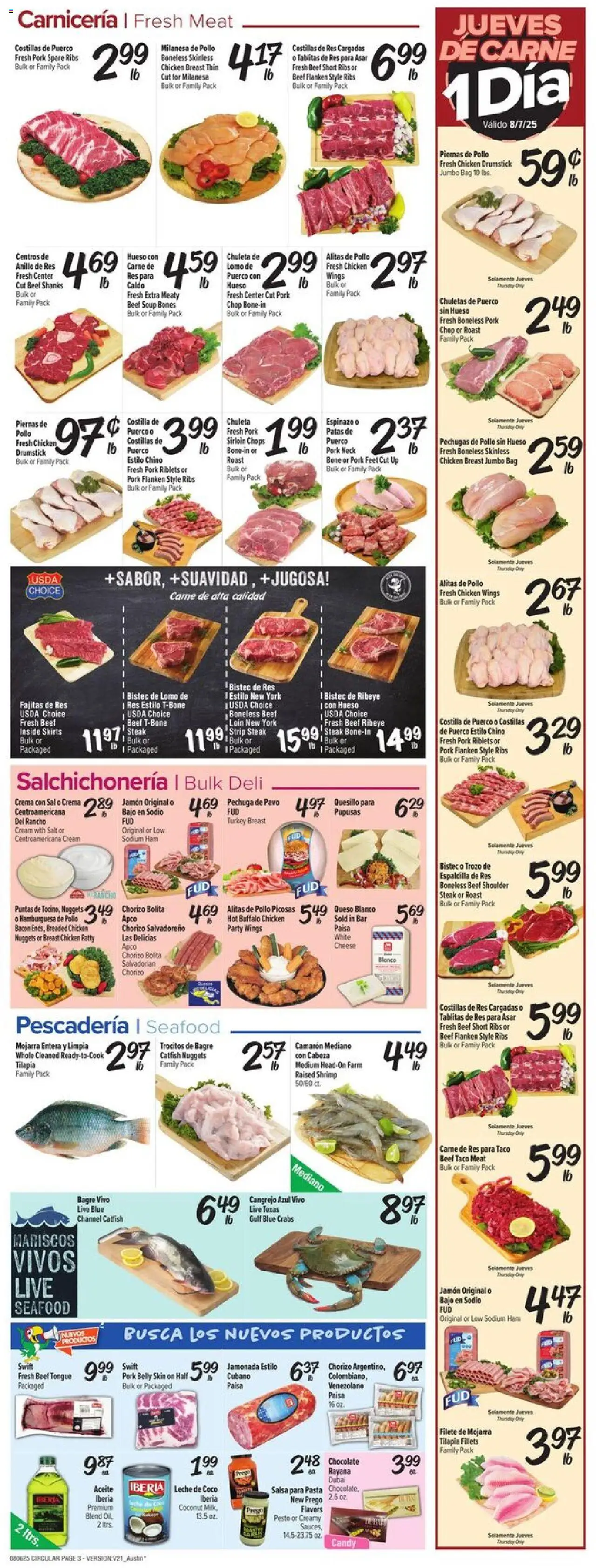 Fiesta Mart Weekly Ad - valid from 06.08.2025 | Page: 3 | Products: Cheese, Ham, Pasta, Seafood
