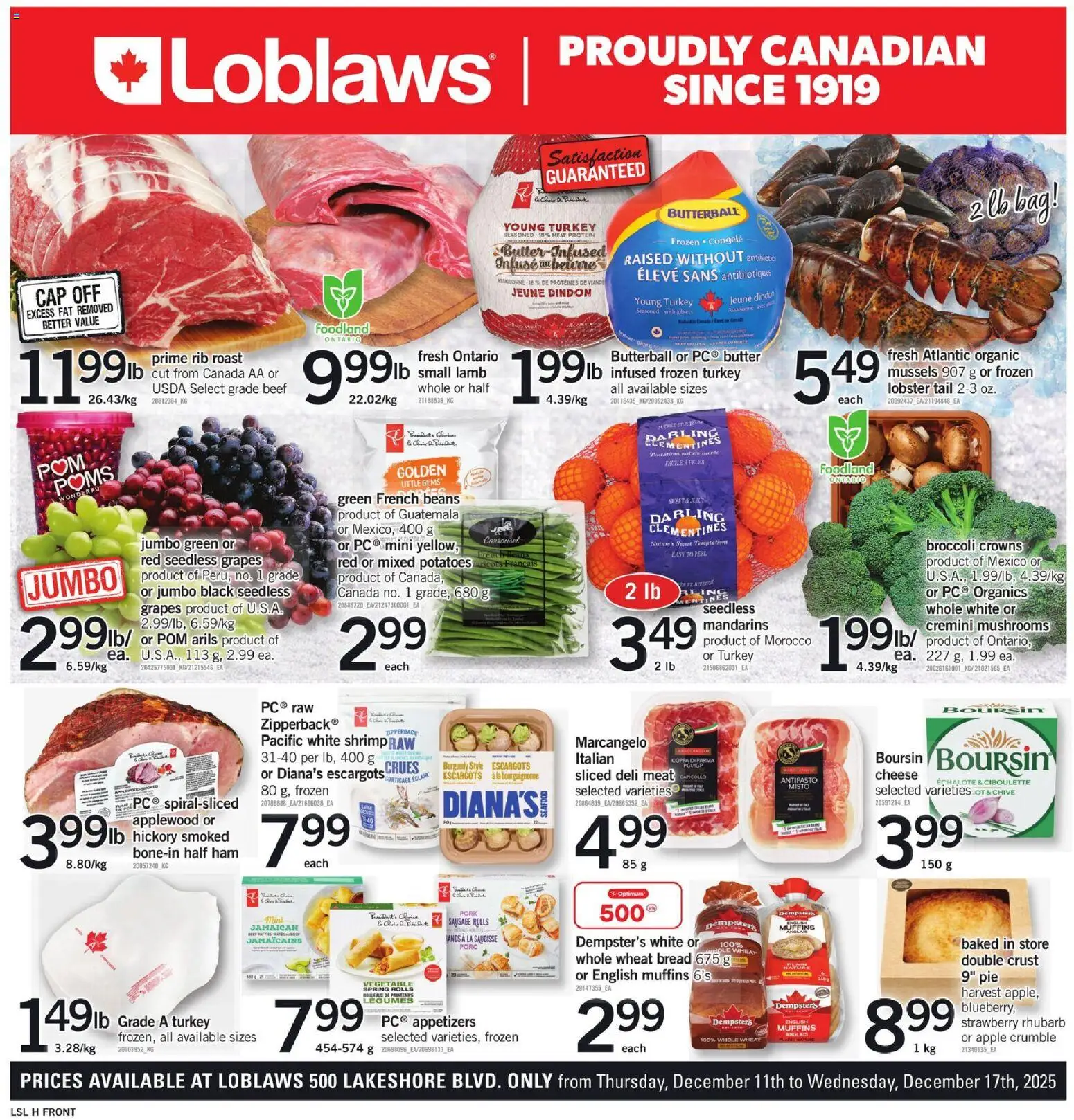 Loblaws flyer valid from 11.12.2025 | Page: 1 | Products: Cap, Turkey, Potatoes, Butter