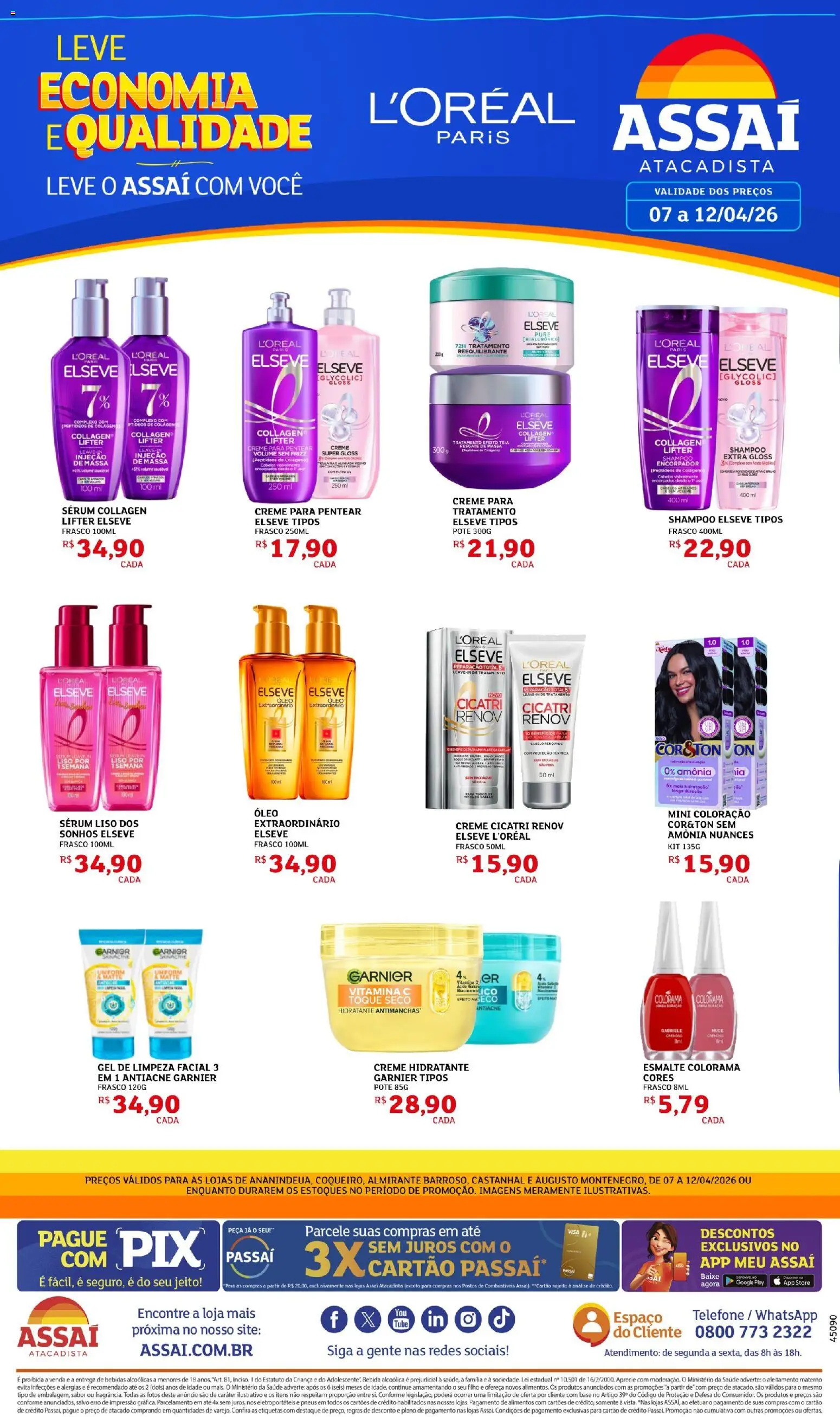 Assaí Atacadista Folheto - válido de 07.04.2026 | Página: 1 | Produtos: Óleo, Gel de limpeza, Massa, Telefone