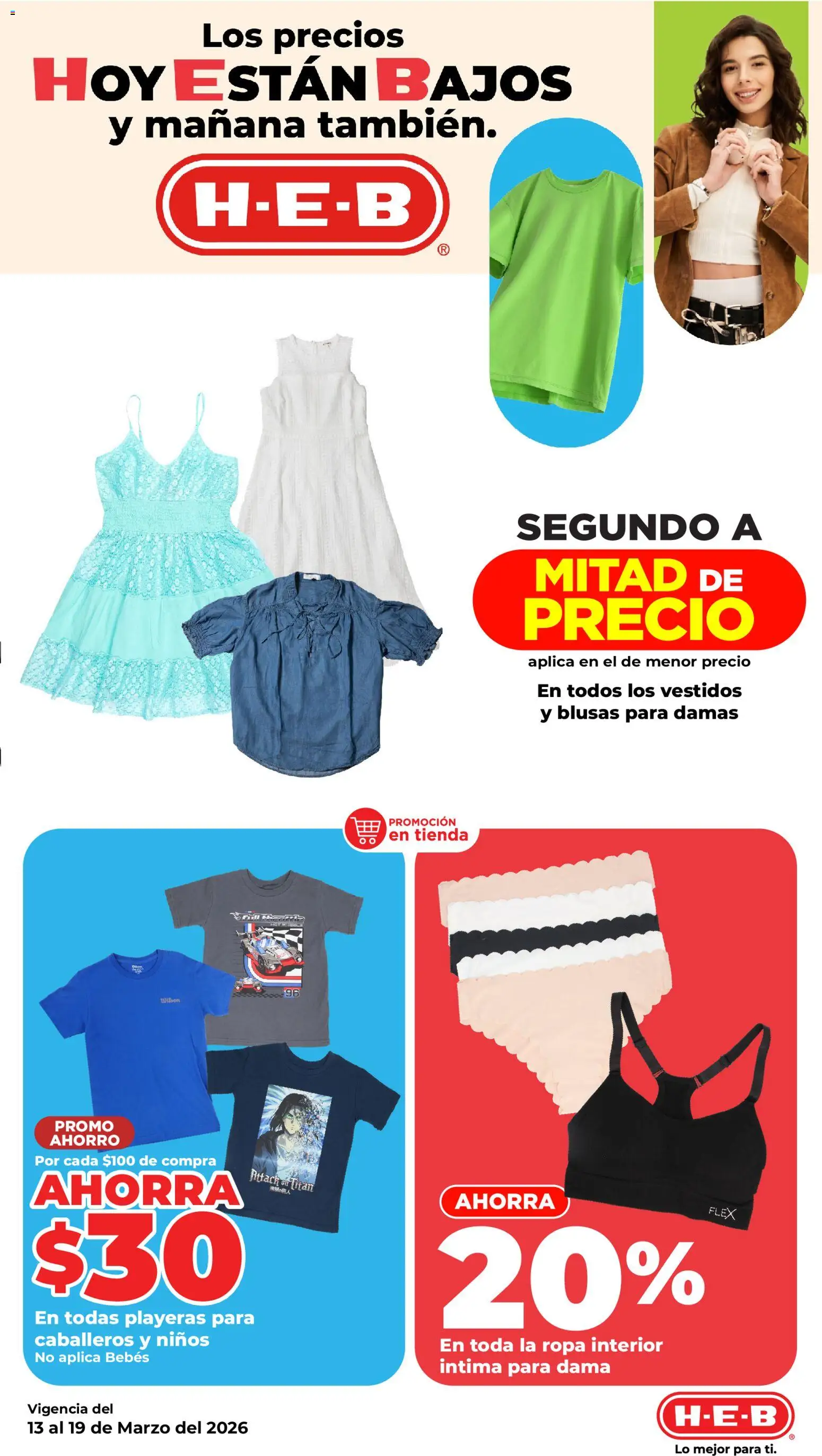 Nuevas ofertas de H-E-B válidas en toda la República Mexicana desde el 13.03.2026. ¡Encuentra las mejores ofertas en H-E-B folleto! | Página: 19 | Productos: Ropa, Ropa interior