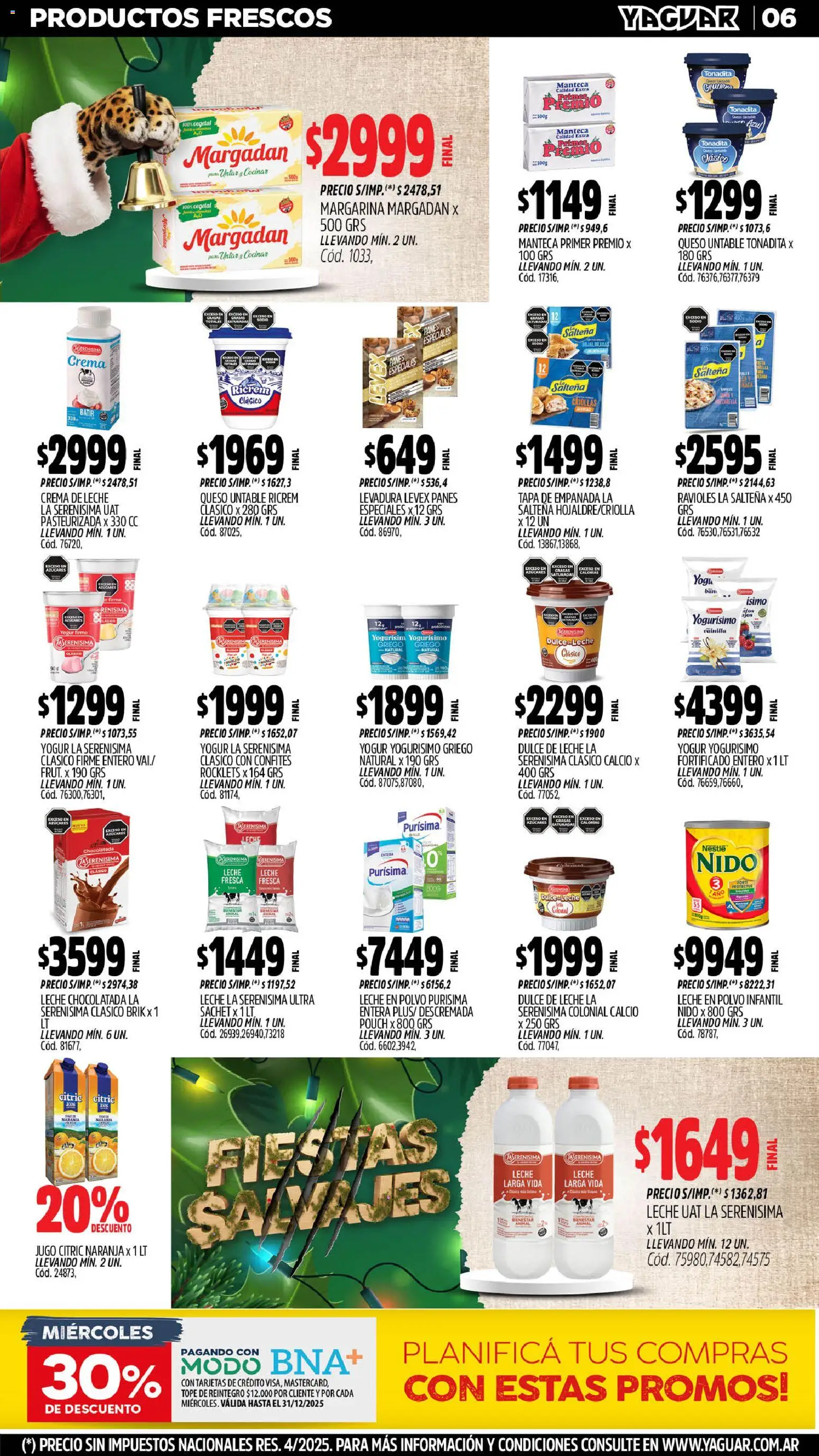 Yaguar catálogo │ válido desde el 01.12.2025 | Página: 6 | Productos: Leche en polvo, Manteca, Jugo, Ravioles