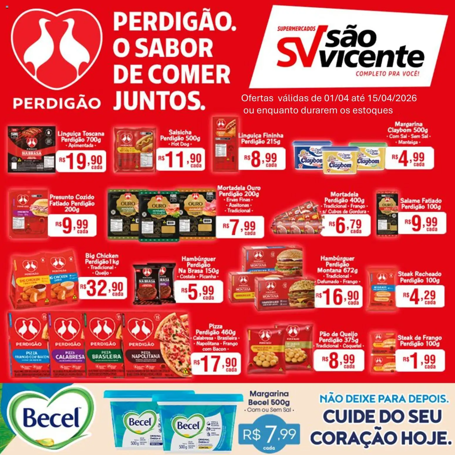 Supermercados São Vicente Folheto - válido de 01.04.2026 | Página: 1 | Produtos: Azeitonas, Manteiga, Mortadela, Sal