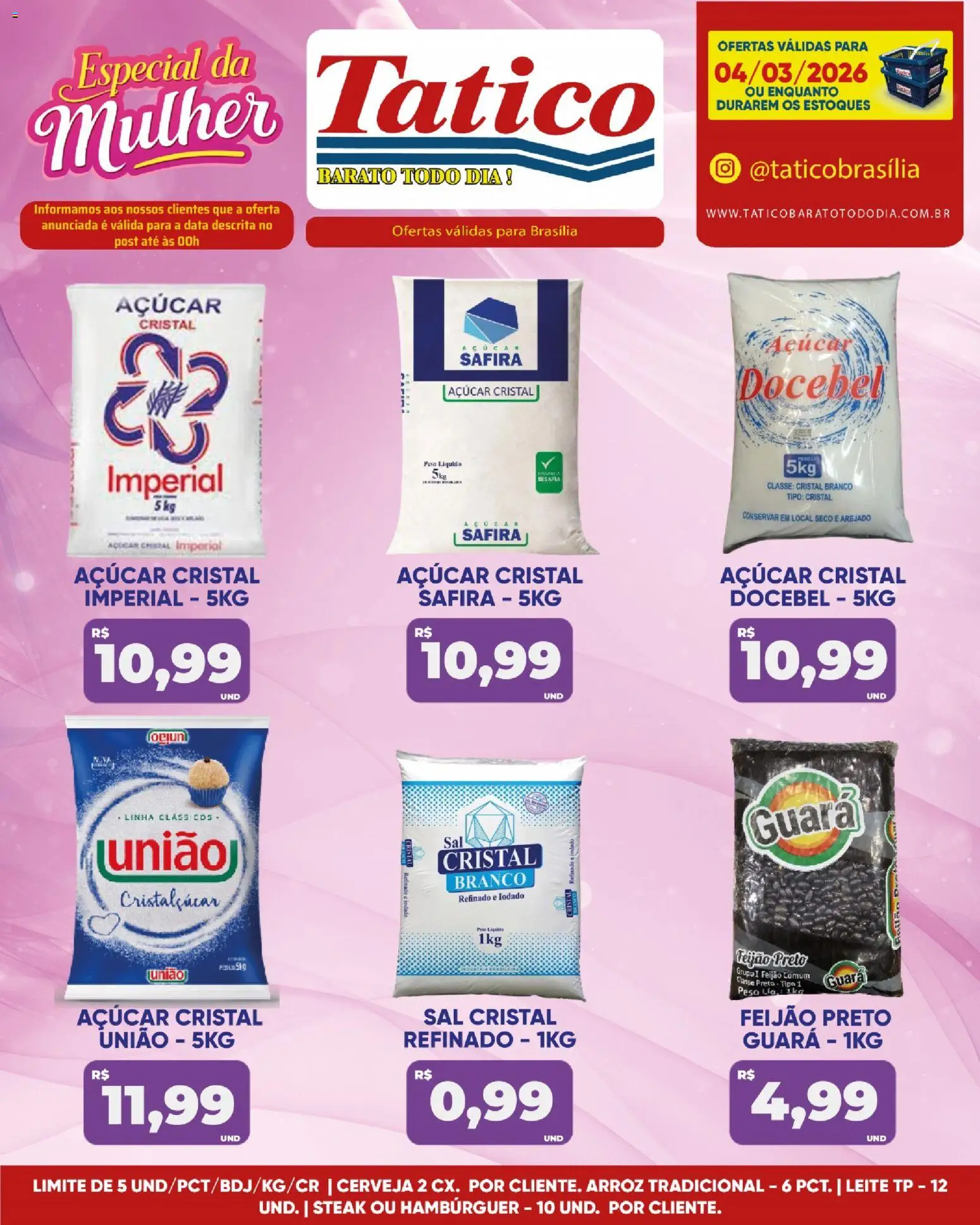 Tatico Folheto - válido de 04.03.2026 | Página: 2 | Produtos: Leite, Cerveja, Hambúrguer, Sal