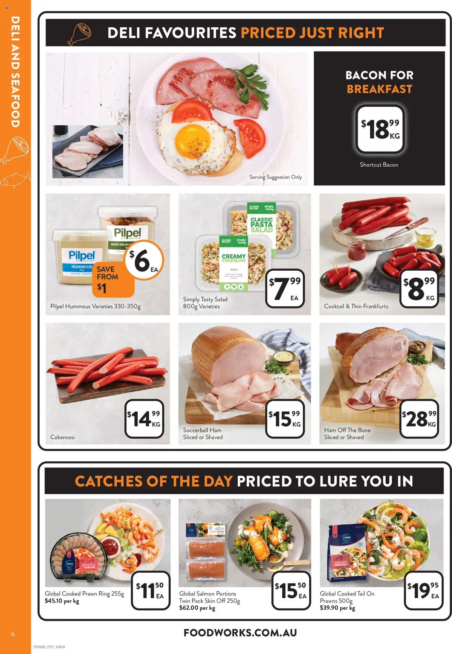 Foodworks catalogue - valid from 14.01.2026 | Page: 6 | Products: Bacon, Ham, Salmon, Seafood