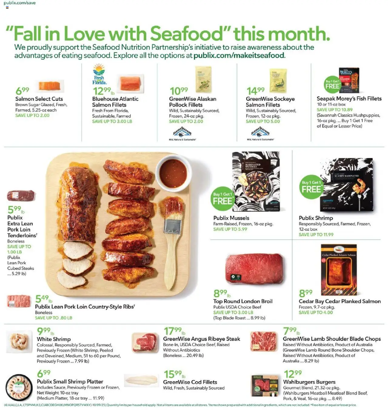 Publix Leaflet - valid from 08.10.2025 | Page: 4 | Products: Pork, Fish, Beef, Seafood