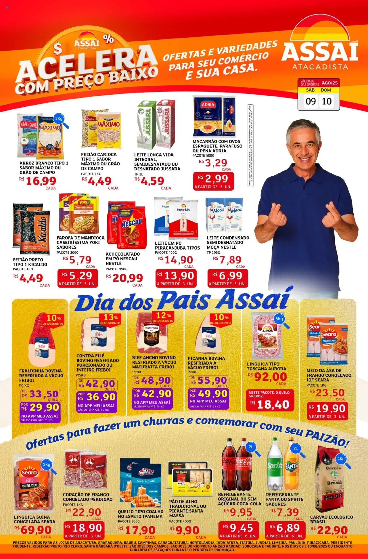 Assaí Atacadista Folheto - válido de 09.08.2025 | Página: 1 | Produtos: Pao de alho, Arroz, Açúcar, Refrigerante