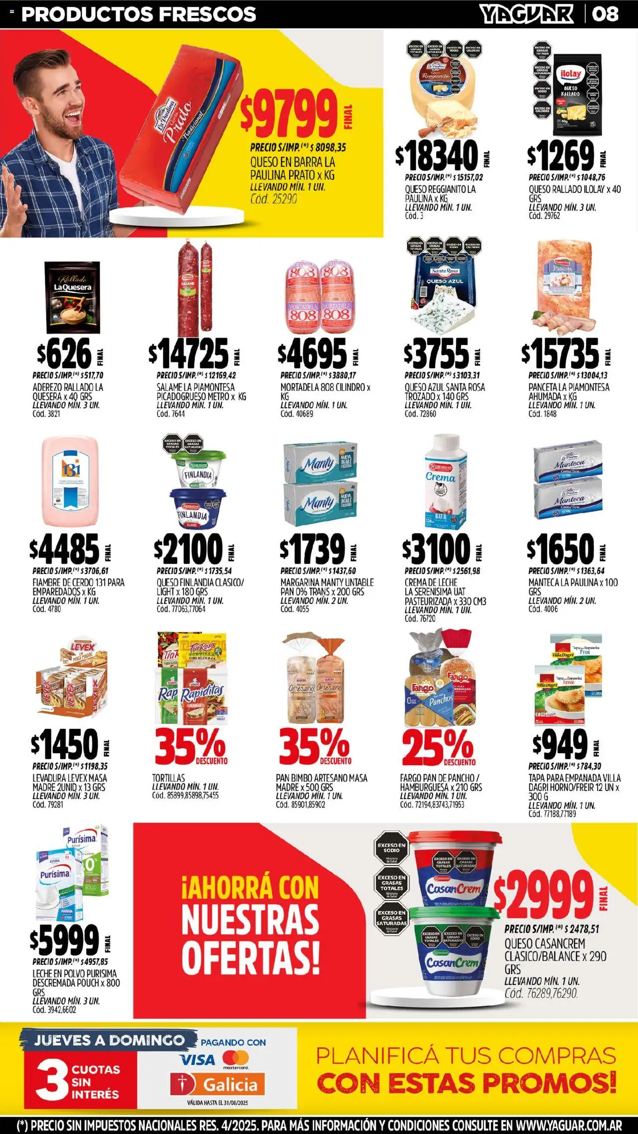 Yaguar - San Juan │ válido desde el 18.08.2025 | Página: 8 | Productos: Crema de leche, Panceta, Manteca, Cerdo