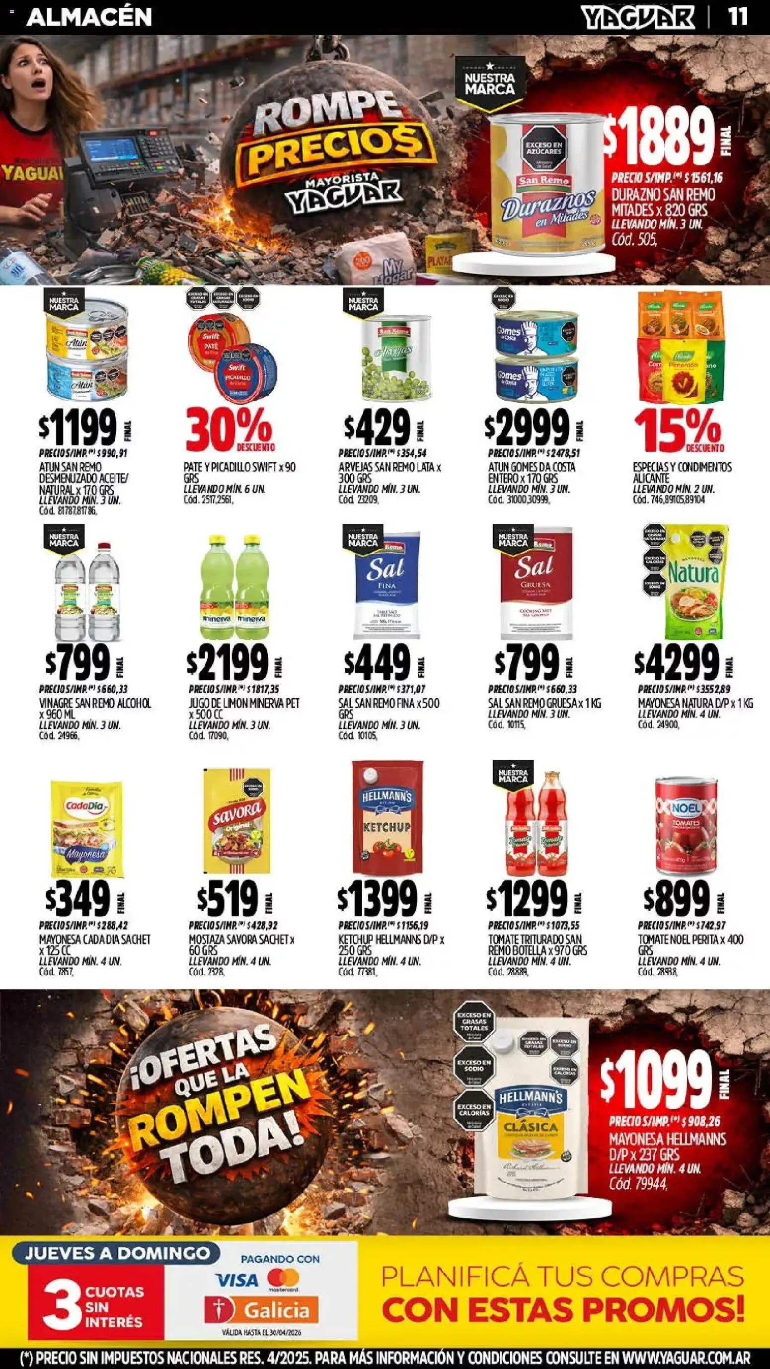 Yaguar catálogo │ válido desde el 13.04.2026 | Página: 11 | Productos: Vinagre, Ketchup, Mostaza, Arvejas