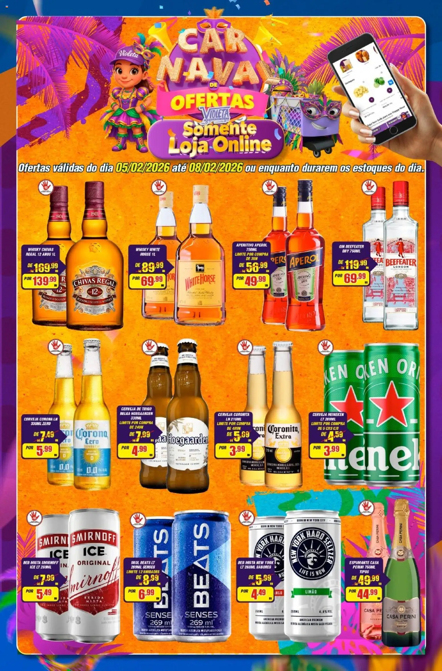 Violeta Supermercados Folheto - válido de 05.02.2026 | Página: 1 | Produtos: Espumante, Cerveja, Gin, Bebida