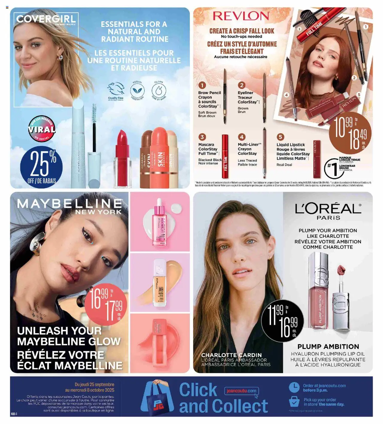 Jean Coutu flyer valid from 25.09.2025 | Page: 4 | Products: Mascara, Eyeliner, Lipstick, Oil