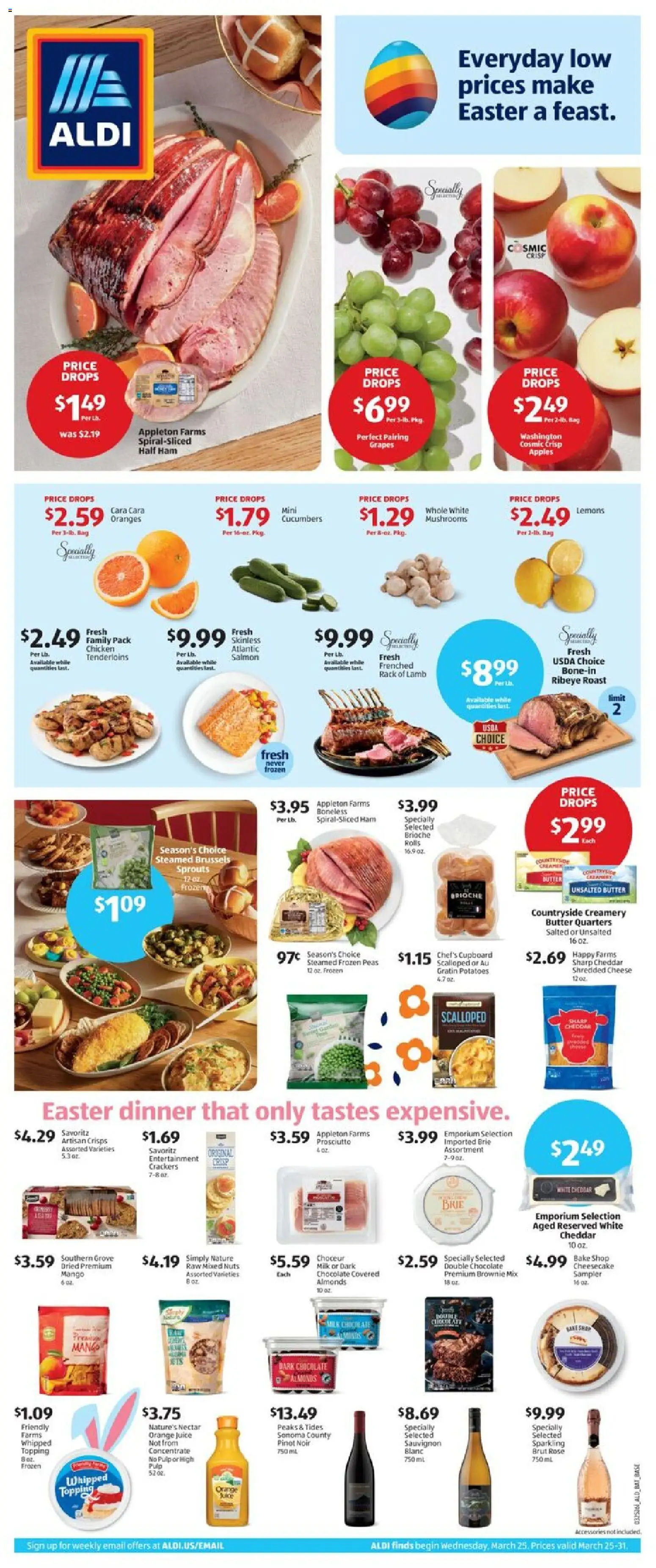 Aldi Weekly Ad - valid from 25.03.2026 | Page: 1 | Products: Mushrooms, Butter, Apples, Mango