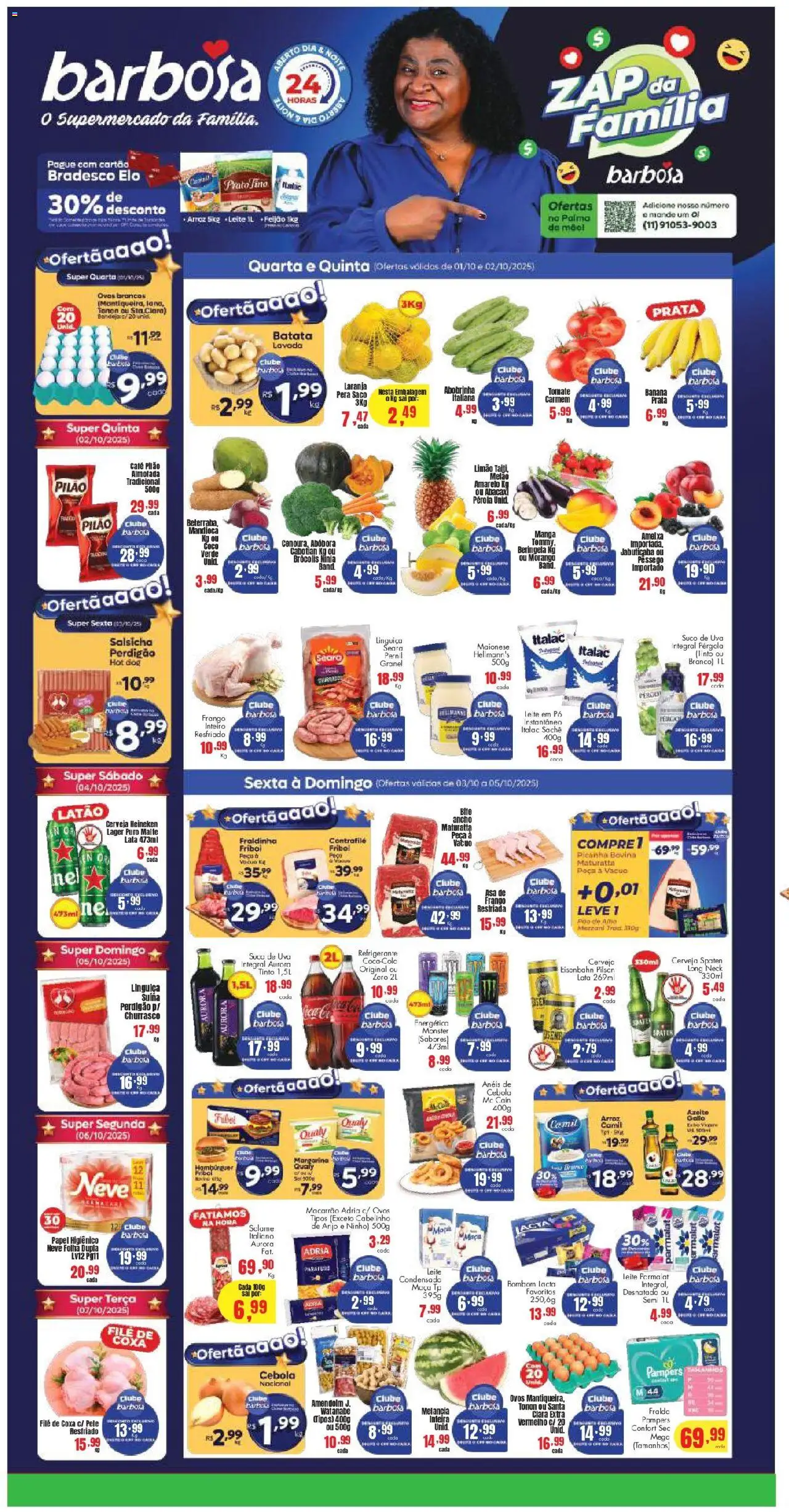 Barbosa Supermercados Folheto - válido de 01.10.2025 | Página: 1 | Produtos: Salsicha, Cerveja, Macarrão, Batata