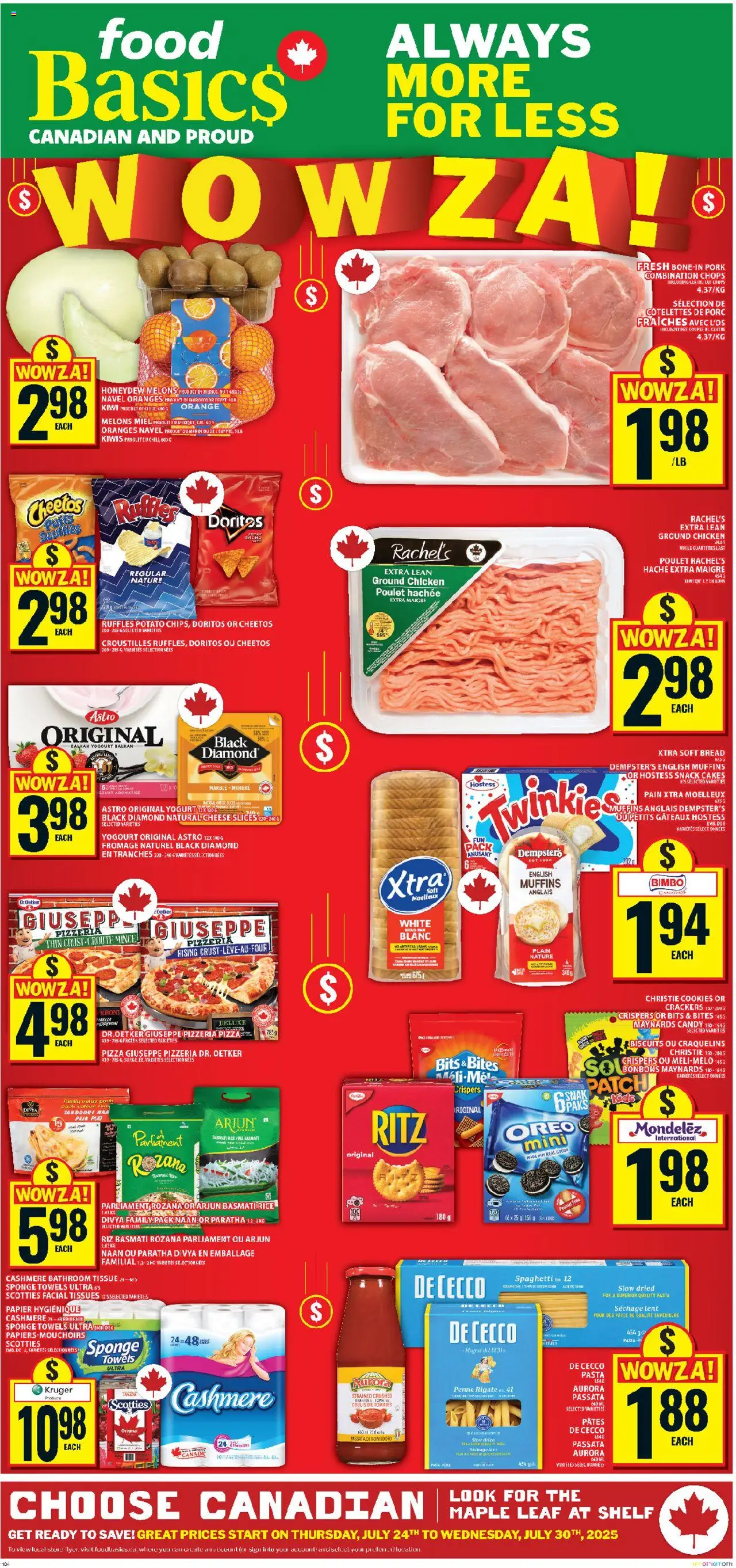 Food Basics flyer valid from 24.07.2025 | Page: 1 | Products: Rice, Cookies, Cheese, Bread