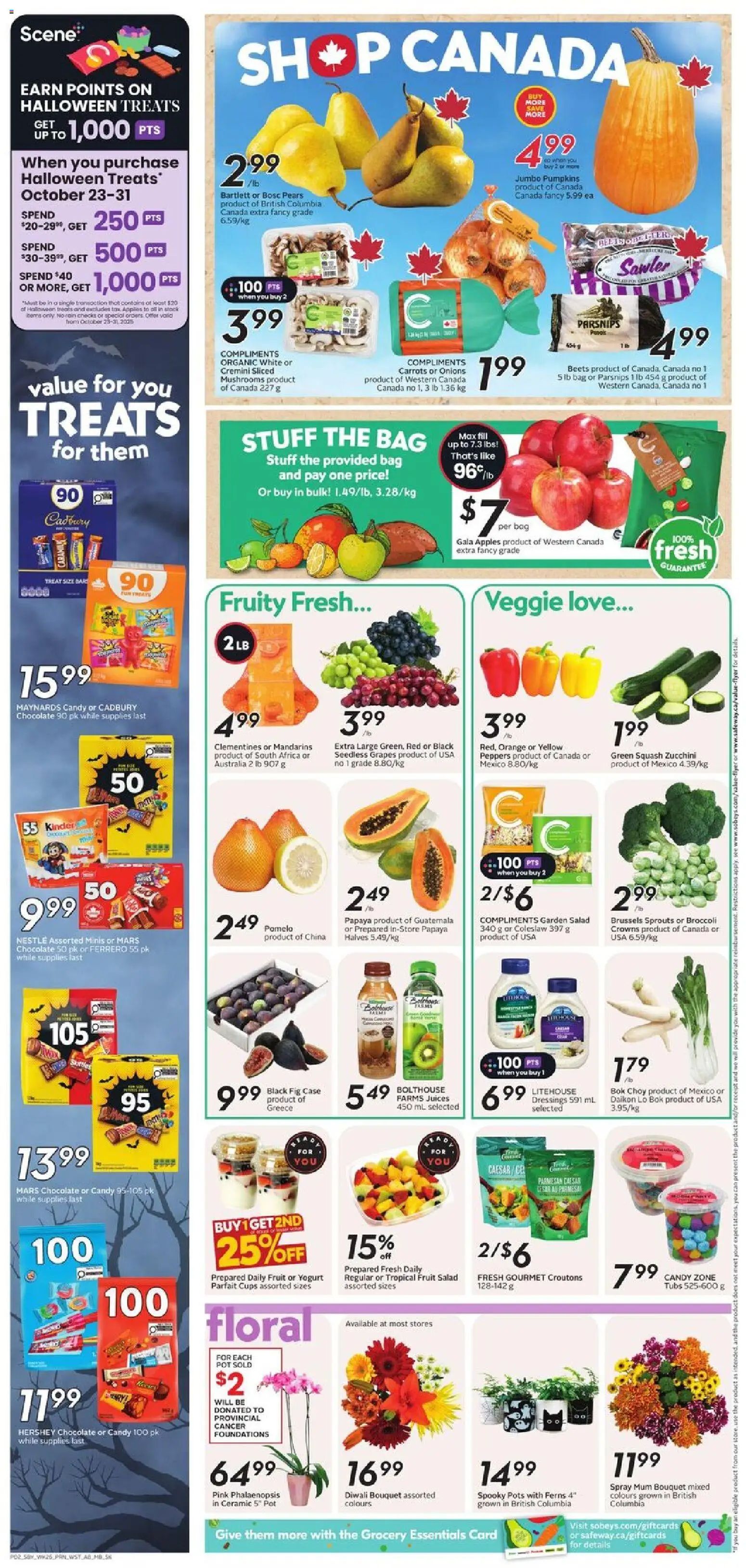 Sobeys flyer valid from 23.10.2025 | Page: 5 | Products: Salad, Case, Yogurt, Chocolate