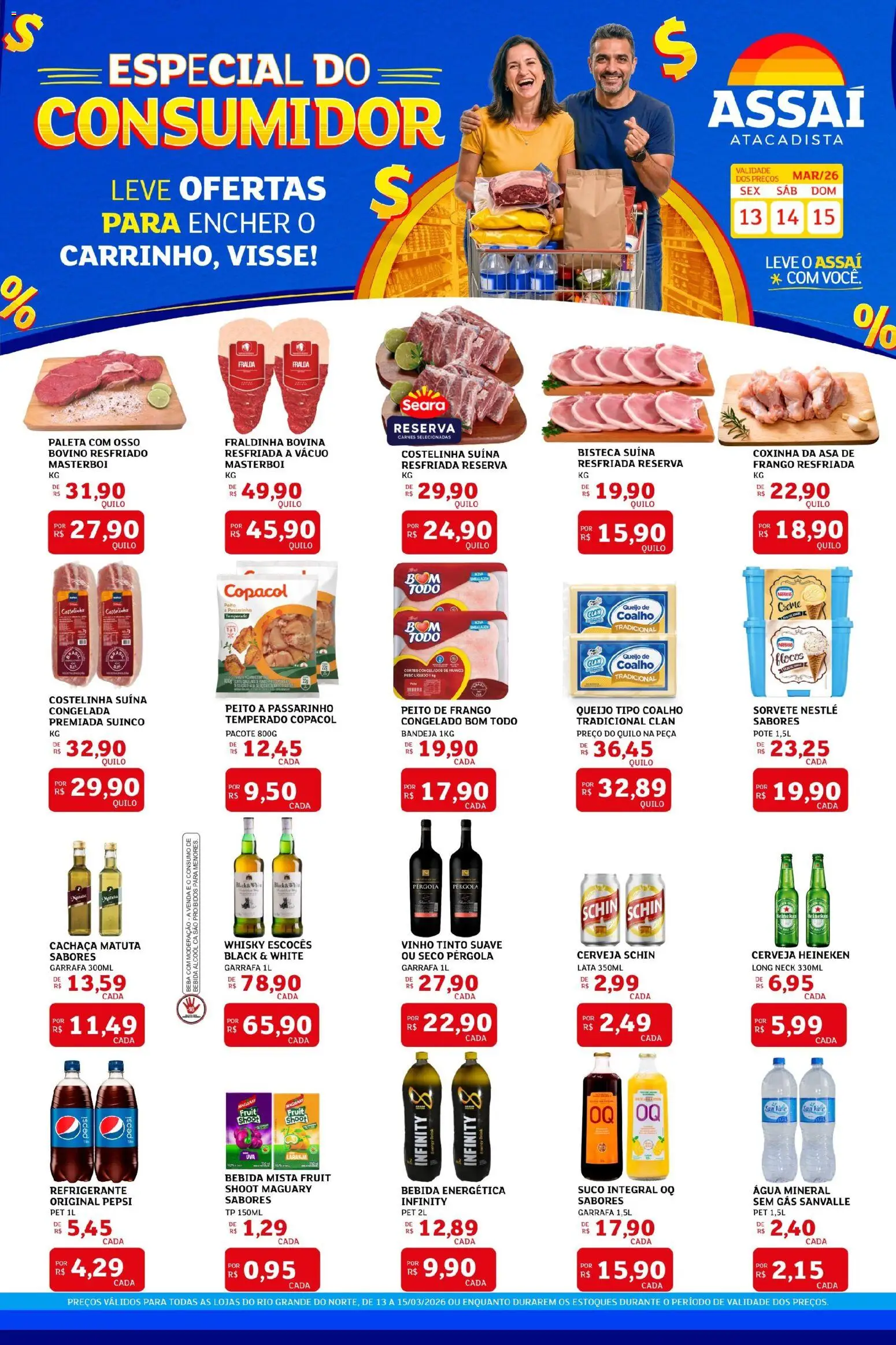 Assaí Atacadista Folheto - válido de 13.03.2026 | Página: 1 | Produtos: Queijo, Cerveja Heineken, Sorvete, Bandeja