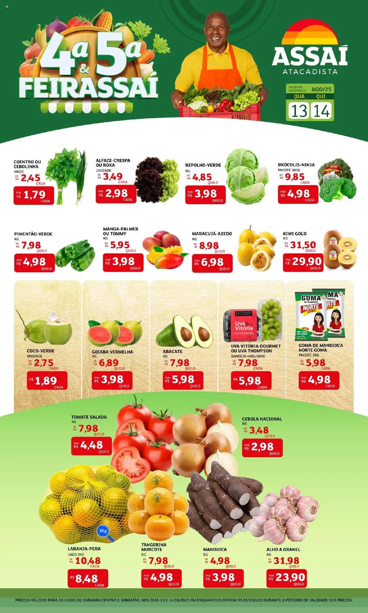 Assaí Atacadista Folheto - válido de 13.08.2025 | Página: 1 | Produtos: Goiaba, Cebola, Kiwi, Salada