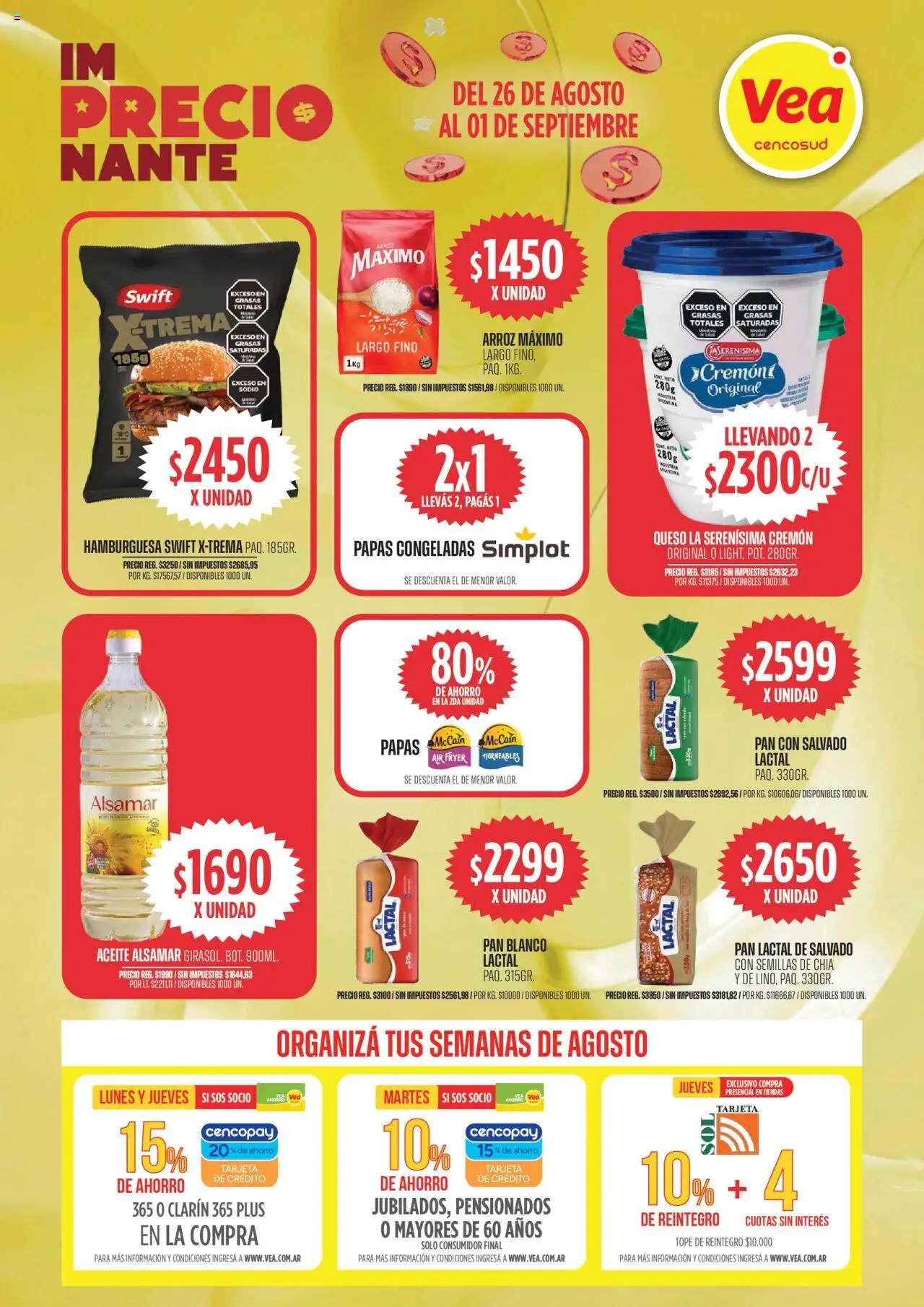 Vea - Oferta imPRECIOnante │ válido desde el 26.08.2025 | Página: 5 | Productos: Aceite, Queso, Pan, Arroz