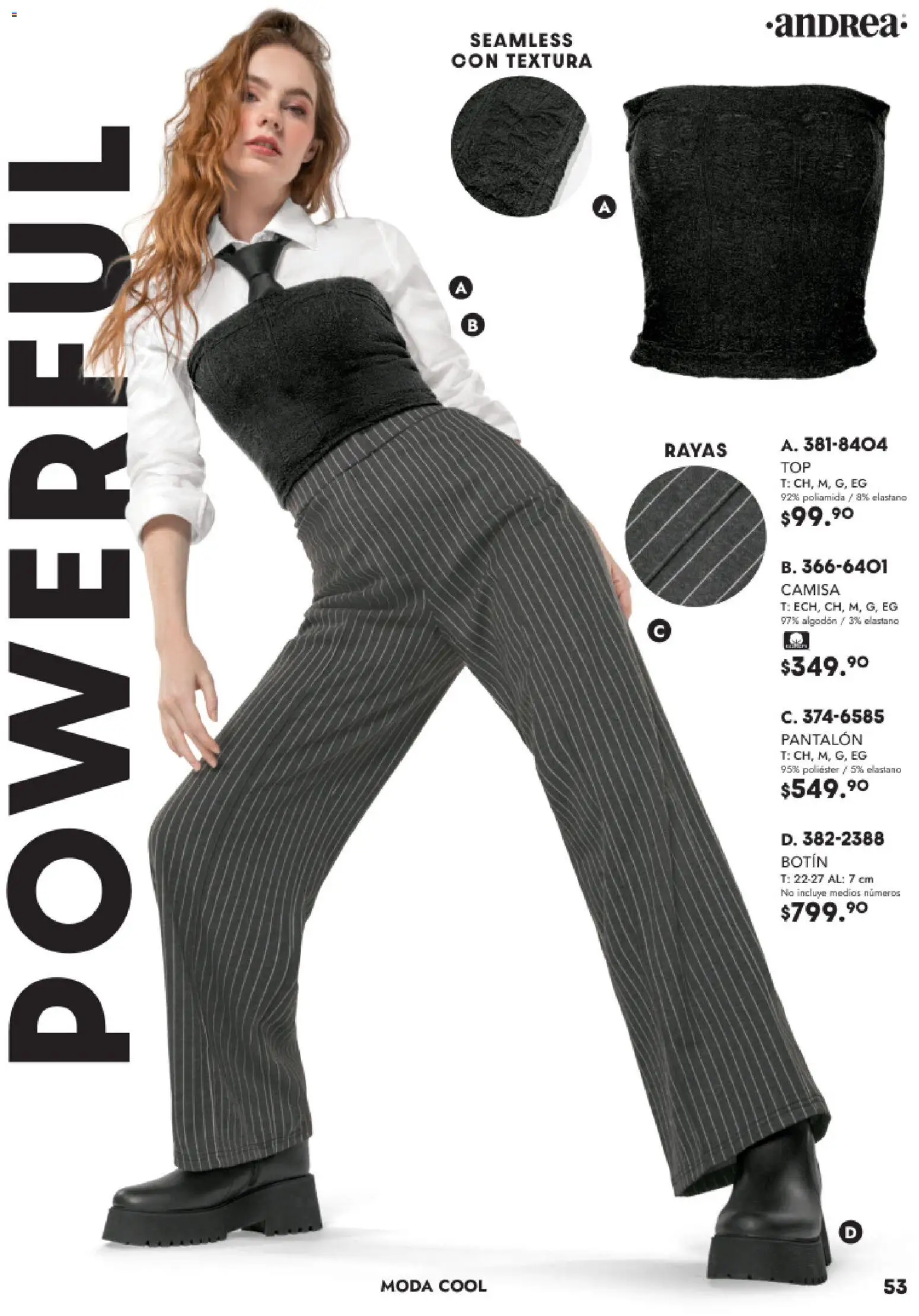 Nuevas ofertas de Andrea válidas en toda la República Mexicana desde el 26.11.2025. ¡Encuentra las mejores ofertas en Andrea catálogo Vestir! | Página: 53 | Productos: Camisa, Algodón, Botín