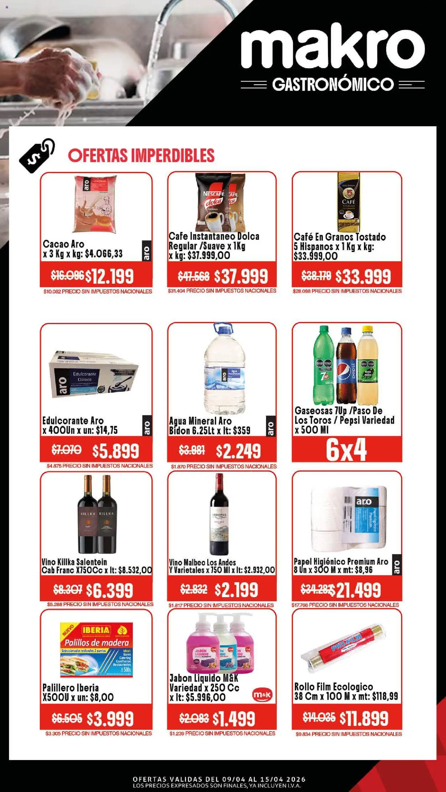 Makro Ofertas GASTRONÓMICO │ válido desde el 09.04.2026 | Página: 4 | Productos: Jabón, Agua, Vino, Cacao