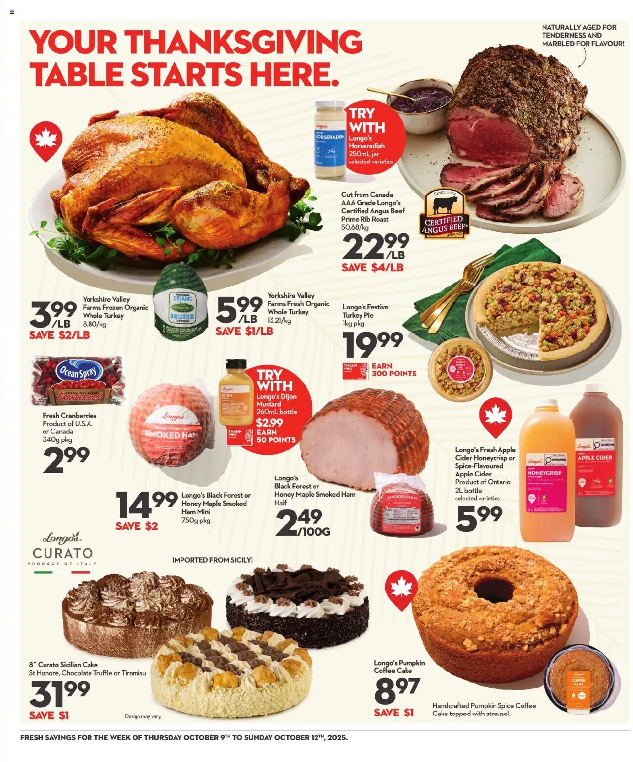 Longo's flyer valid from 09.10.2025 | Page: 3 | Products: Beef, Turkey, Coffee, Chocolate