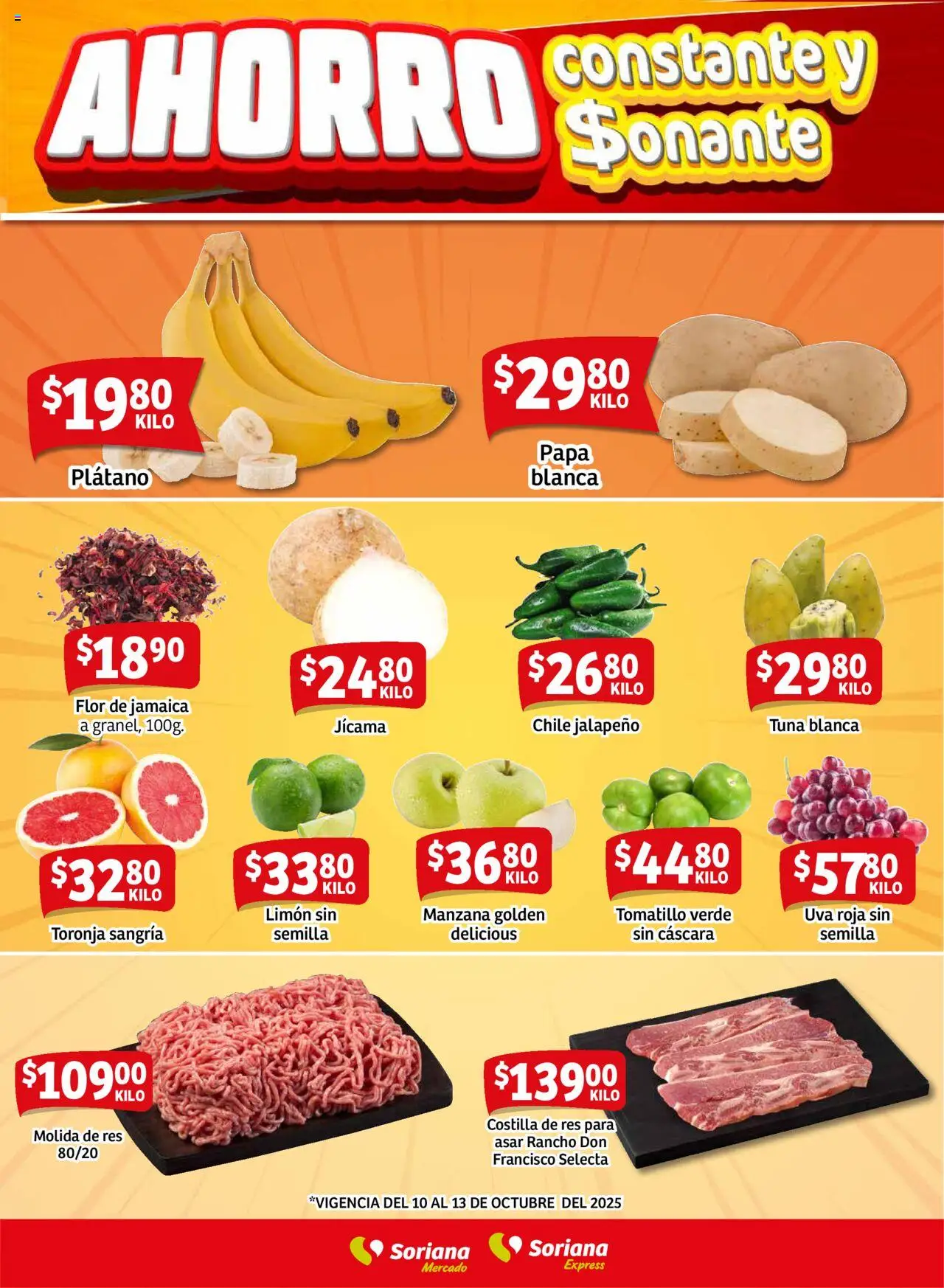 Nuevas ofertas de Soriana válidas en toda la República Mexicana desde el 09.10.2025. ¡Encuentra las mejores ofertas en Soriana - Fin de Semana Mercado: Tamaulipas! | Página: 6 | Productos: Manzana, Toronja, Uva, Res