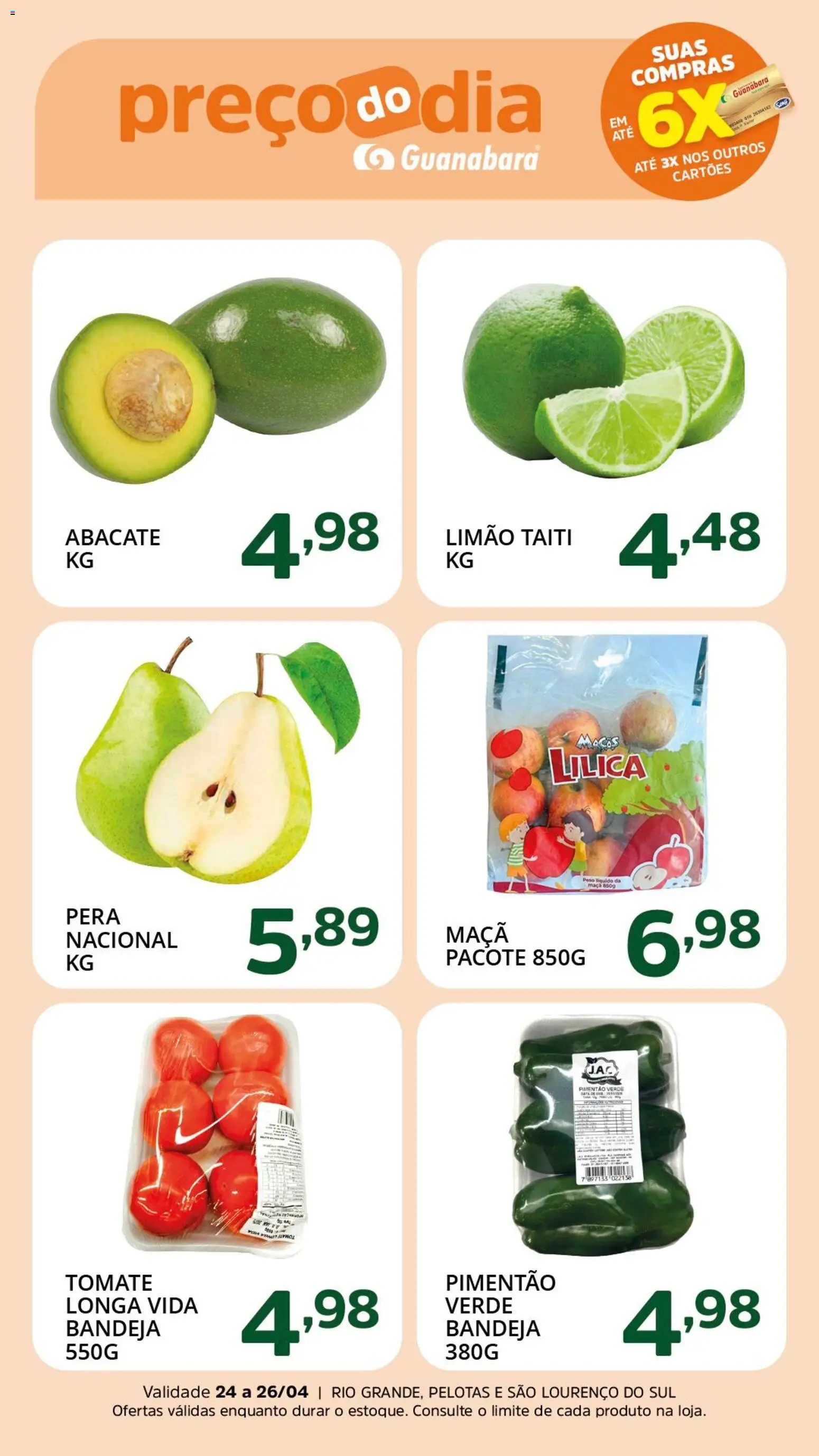 Supermercado Guanabara Folheto - válido de 24.04.2026 | Página: 4 | Produtos: Pera, Pimentão, Bandeja