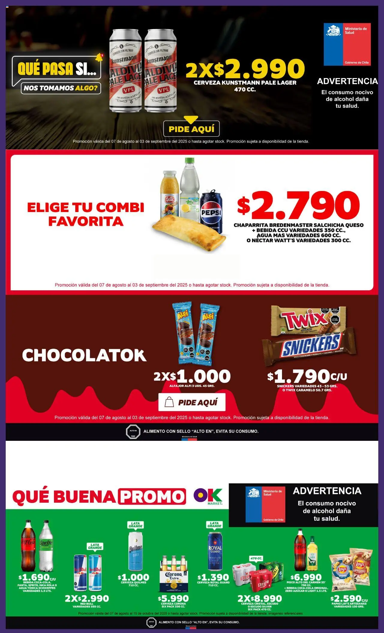 OK Market ofertas  │ válido desde el 07.08.2025 | Página: 1 | Productos: Agua, Alfajor, Queso, Chocolate