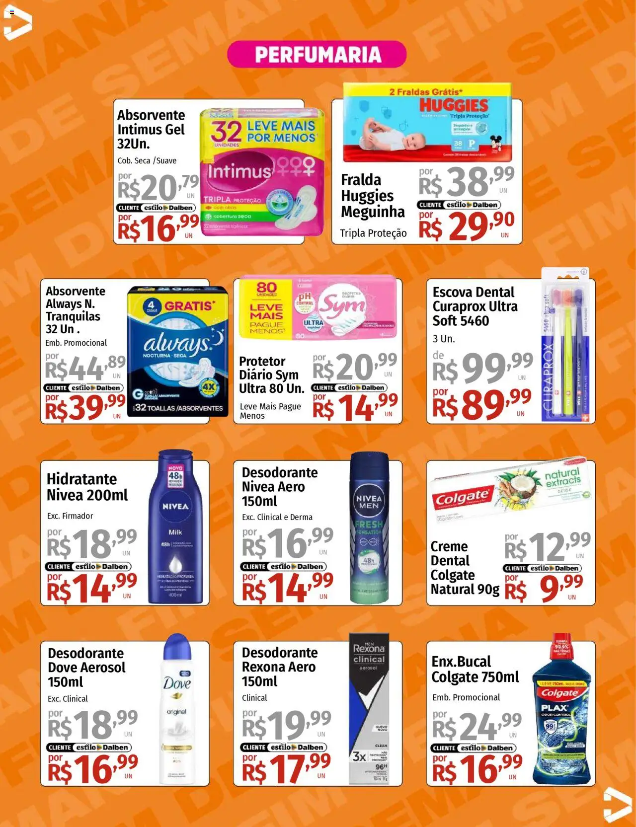 Supermercado Dalben Folheto - válido de 15.08.2025 | Página: 12 | Produtos: Escova, Creme, Rexona, Fraldas