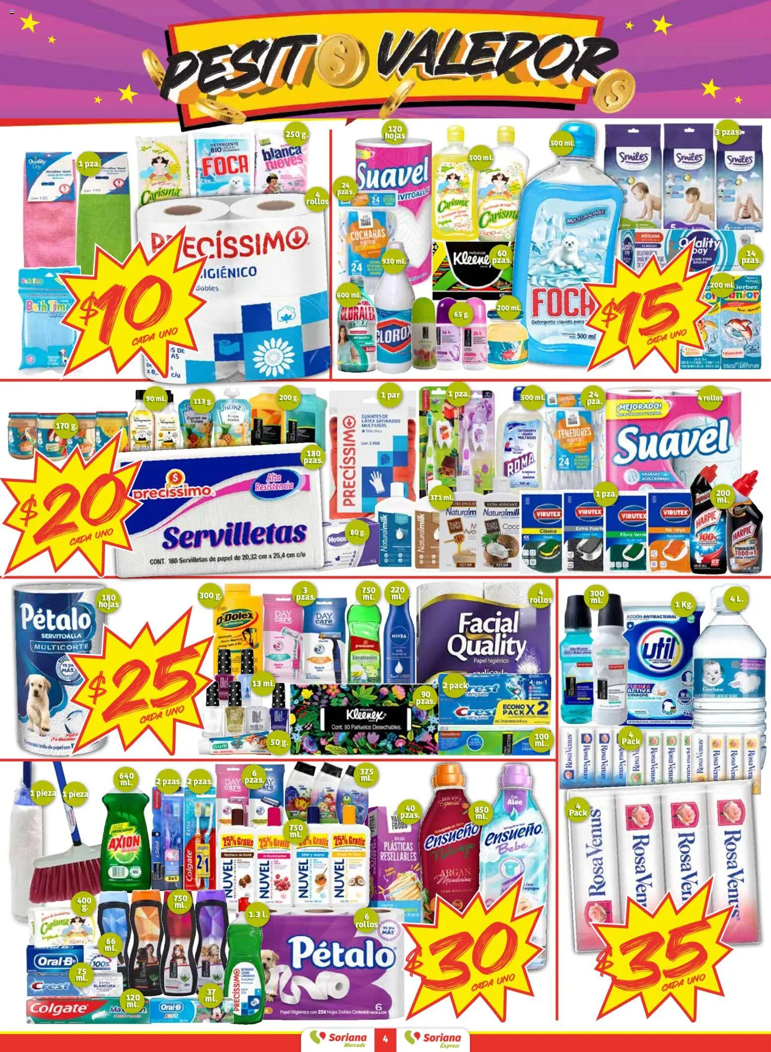 Nuevas ofertas de Soriana válidas en toda la República Mexicana desde el 11.12.2025. ¡Encuentra las mejores ofertas en Soriana - Pesito Valedor Mercado: Ags, Col, Gto, Jal, Mich! | Página: 4 | Productos: Detergente, Papel higiénico, Servilletas