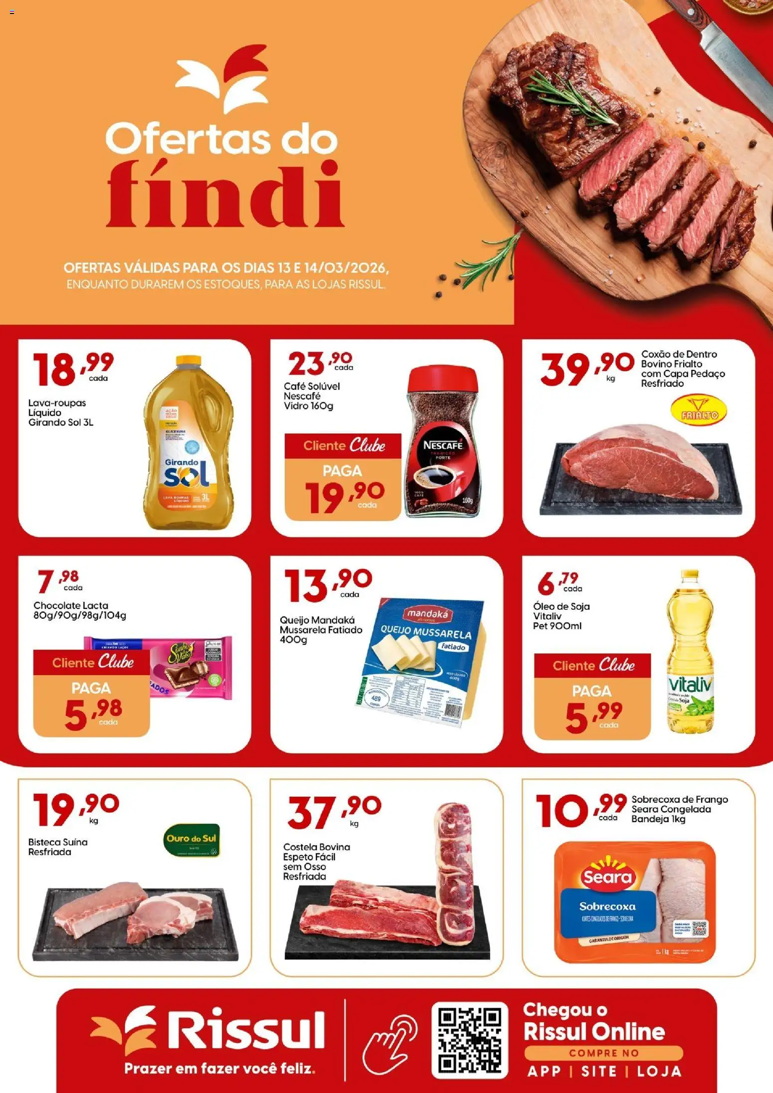 Rissul Folheto - válido de 13.03.2026 | Página: 1 | Produtos: Roupas, Frango, Mussarela, Café solúvel