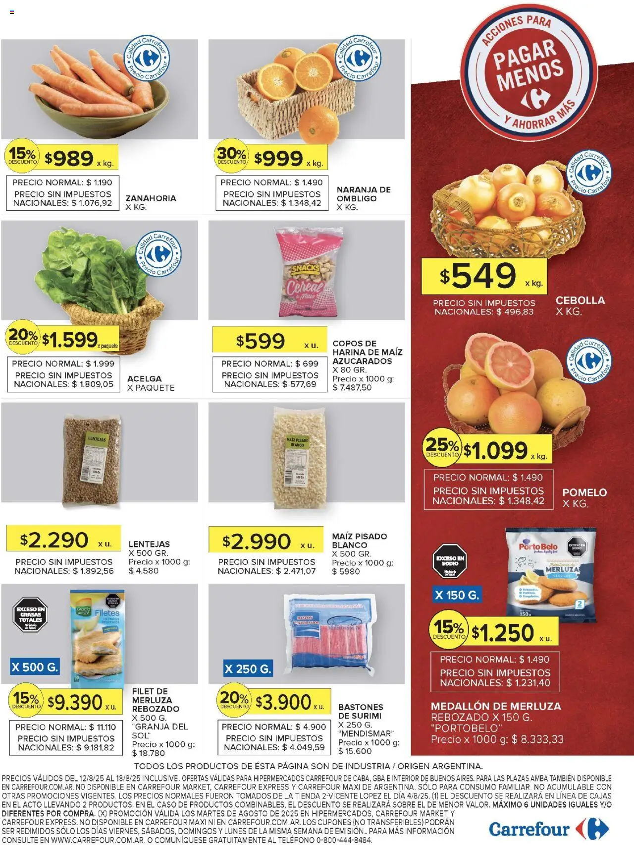 Carrefour ofertas - CABA │ válido desde el 12.08.2025 | Página: 19 | Productos: Cebolla, Acelga, Harina, Lentejas